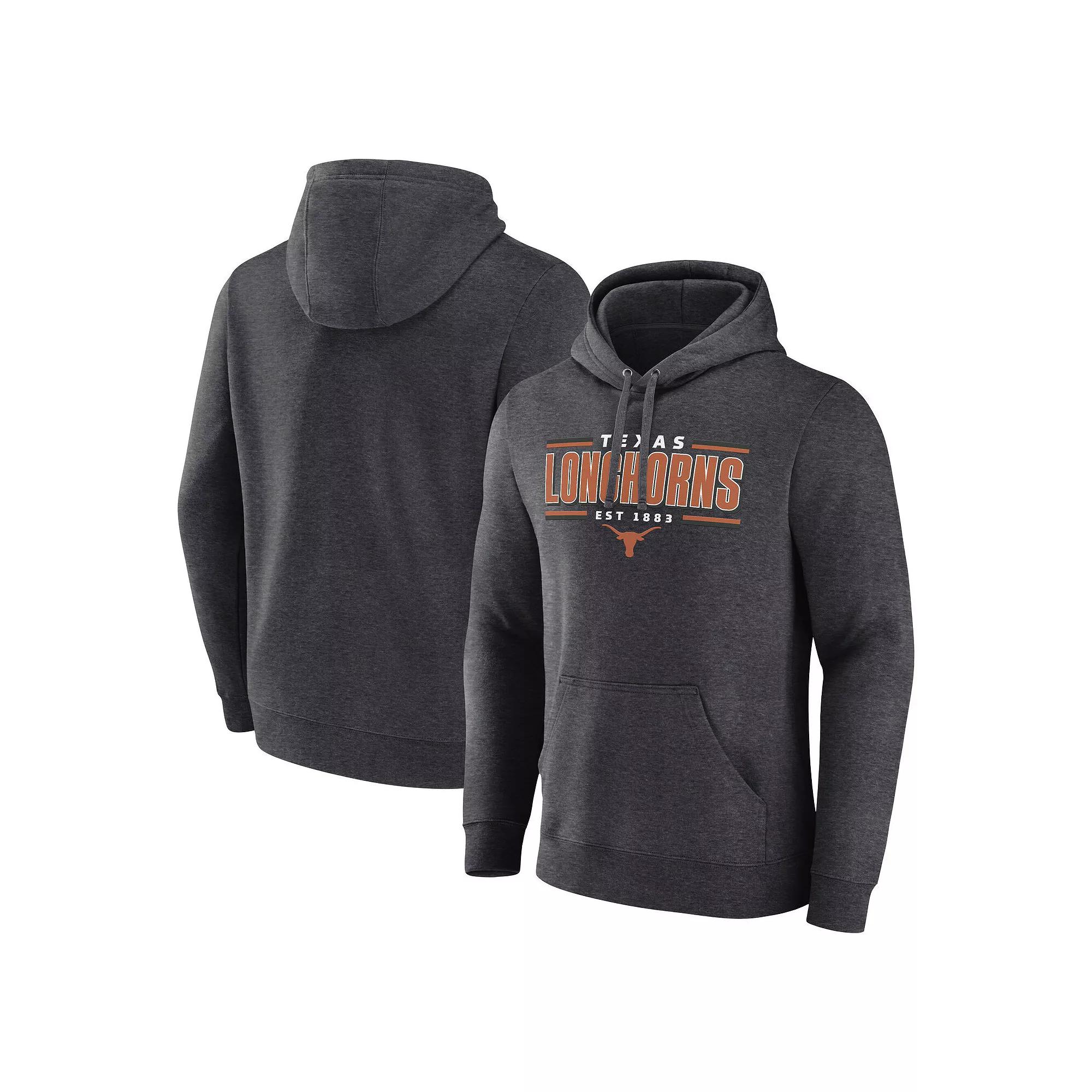Men's Fanatics Heather Charcoal Texas Longhorns Horizontal Block Fleece Pullover Hoodie,  Product Image