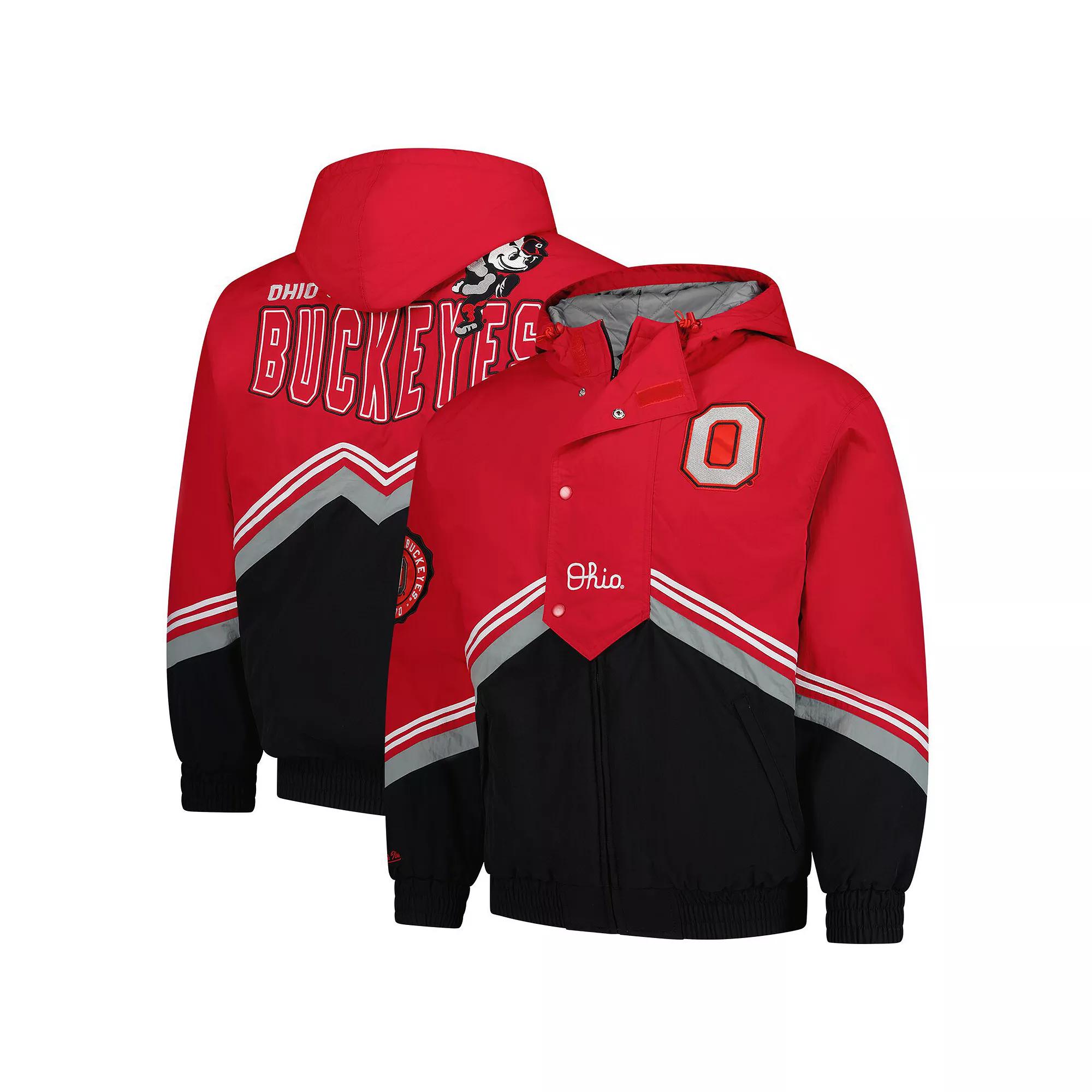 Men's Mitchell & Ness Scarlet/Black Ohio State Buckeyes Throw It Back Retro Full-Zip Windbreaker Jacket,  Product Image