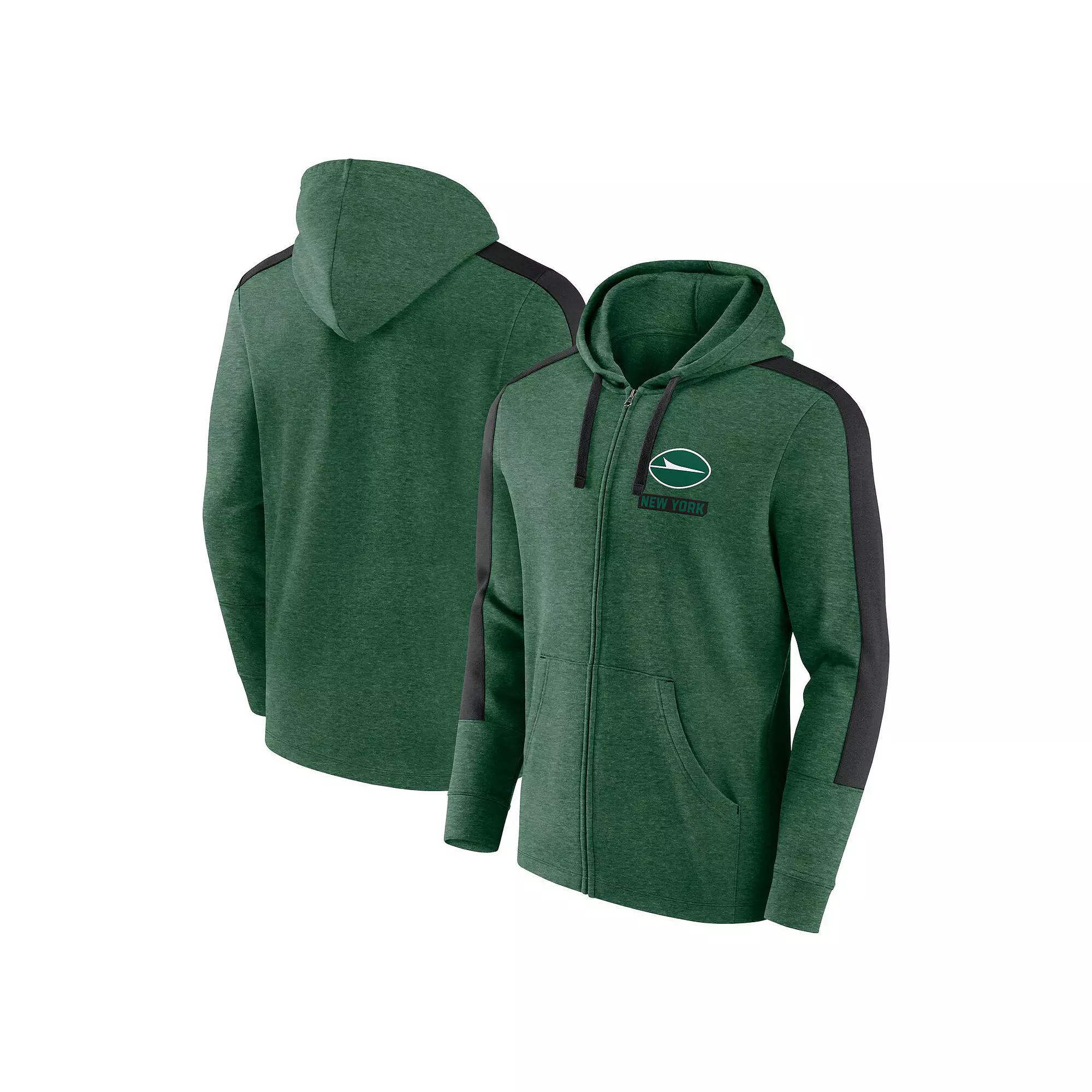 Men's Fanatics Heather Green New York Jets Gains Full-Zip Hoodie,  Product Image
