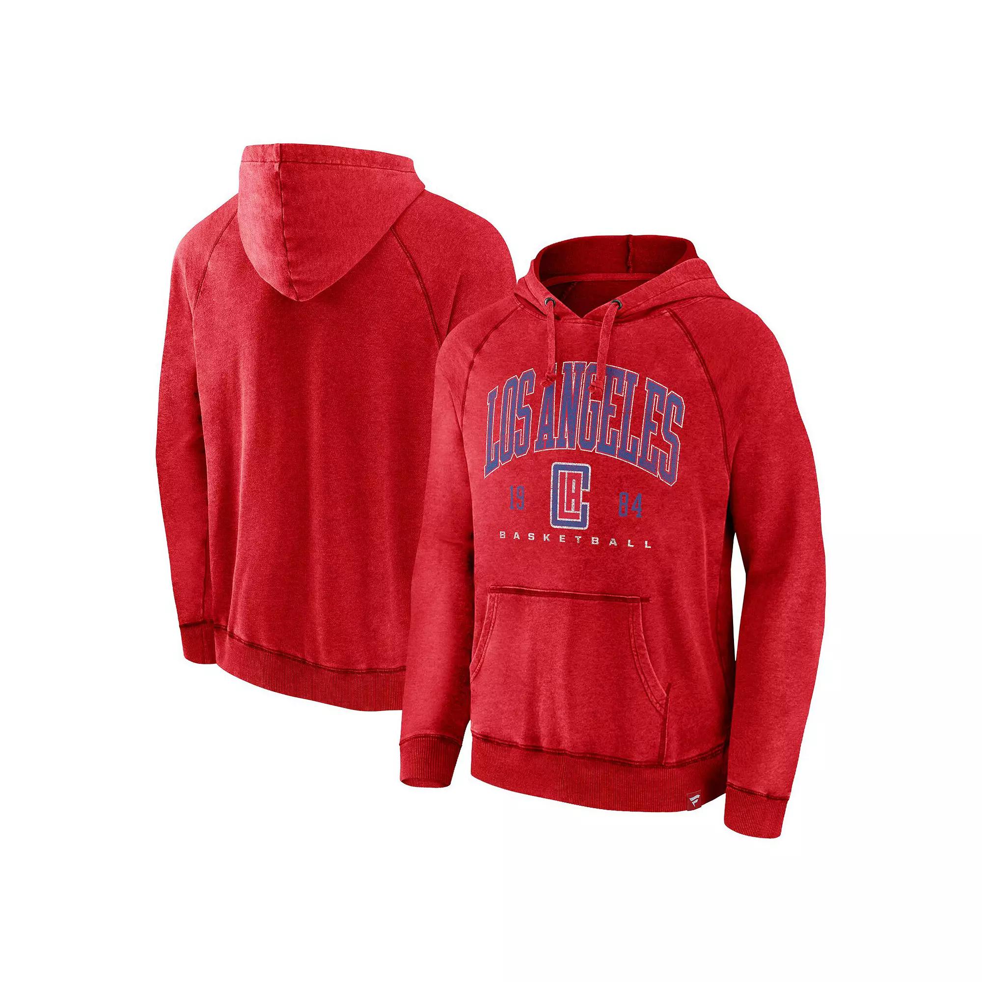 Men's Fanatics Branded Heather Red LA Clippers Foul Trouble Snow Wash Raglan Pullover Hoodie,  Product Image