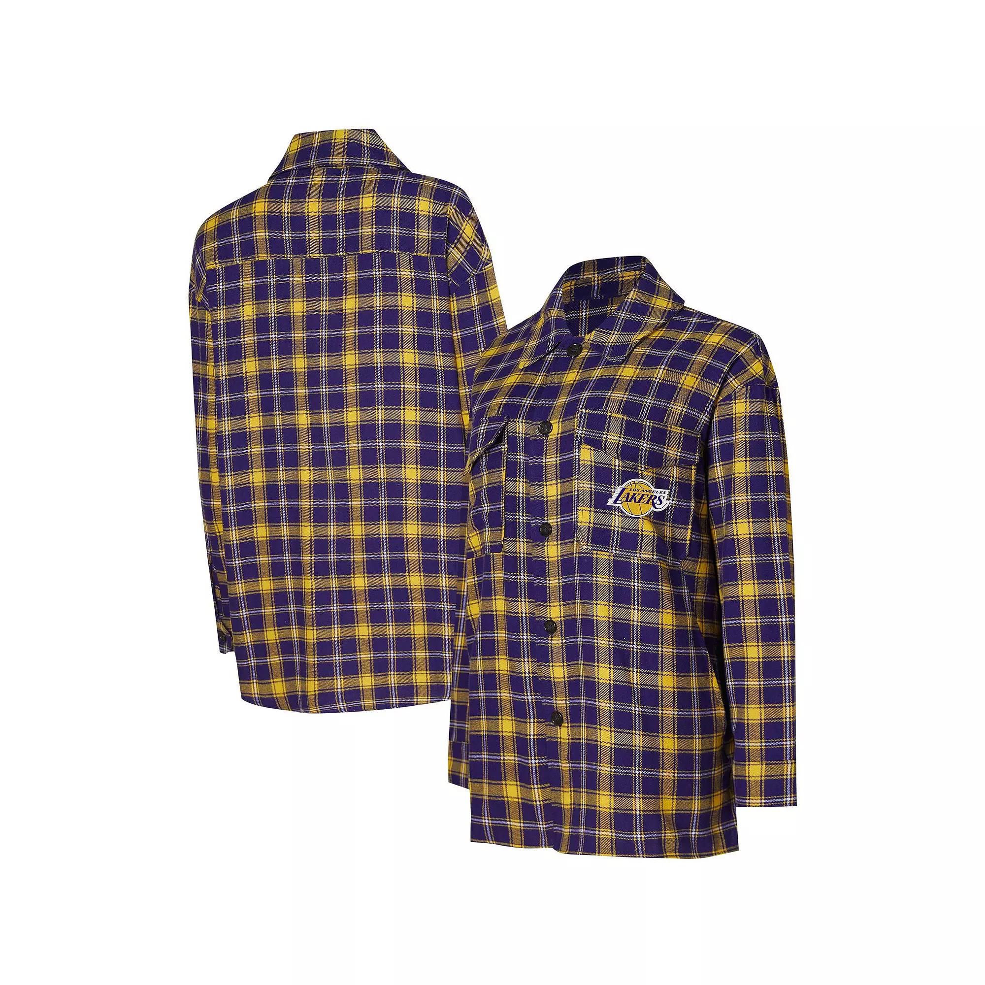 Women's College Concepts Purple/Gold Los Angeles Lakers Boyfriend Button-Up Nightshirt,  Product Image