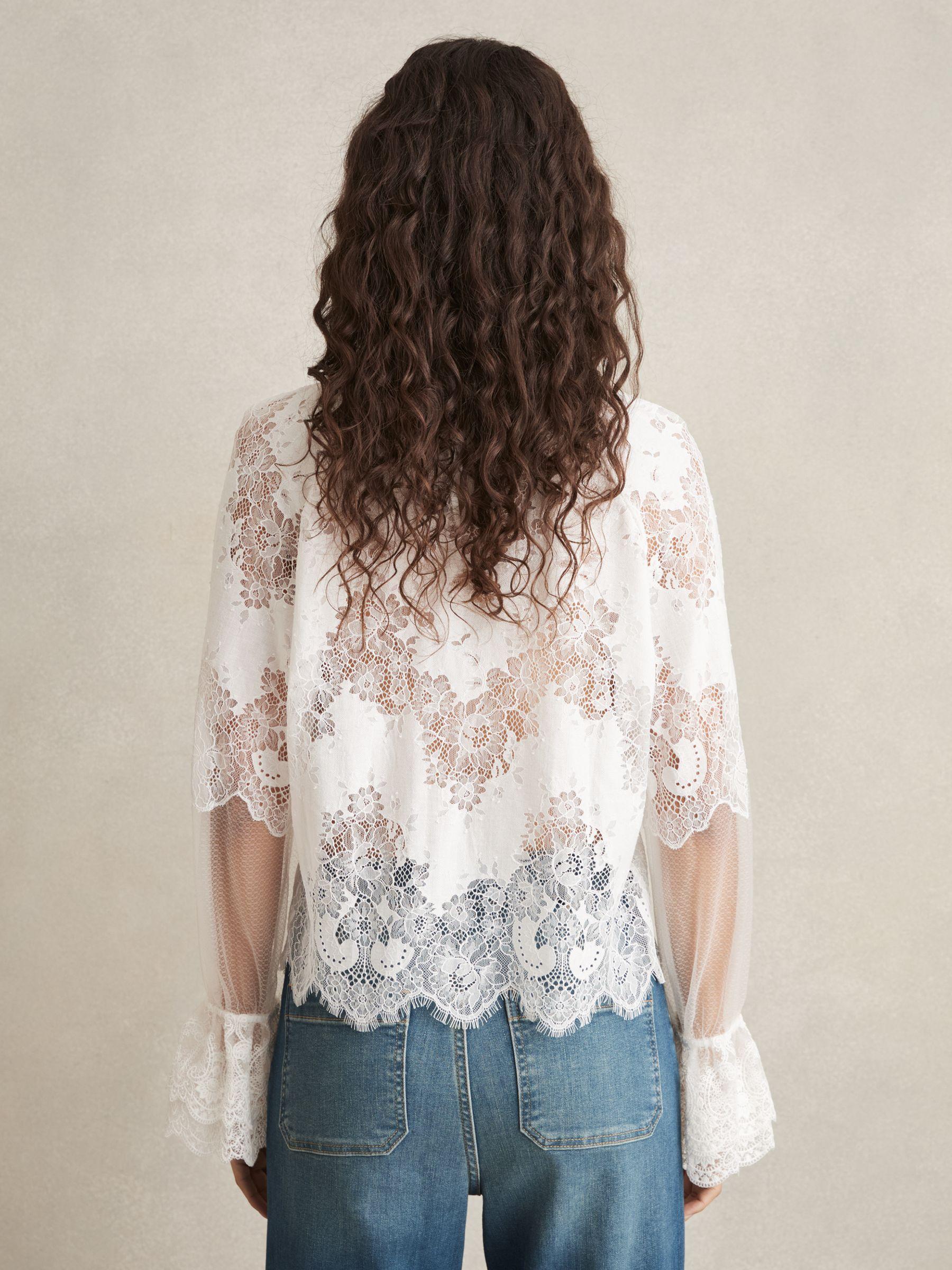 Lace Flared-Cuff Blouse in Ivory Product Image