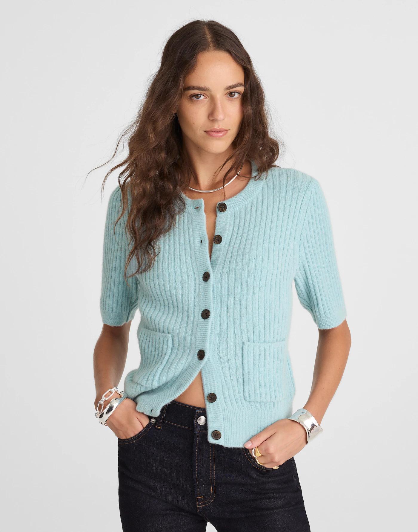 Patch-Pocket Puff-Sleeve Cardigan Product Image
