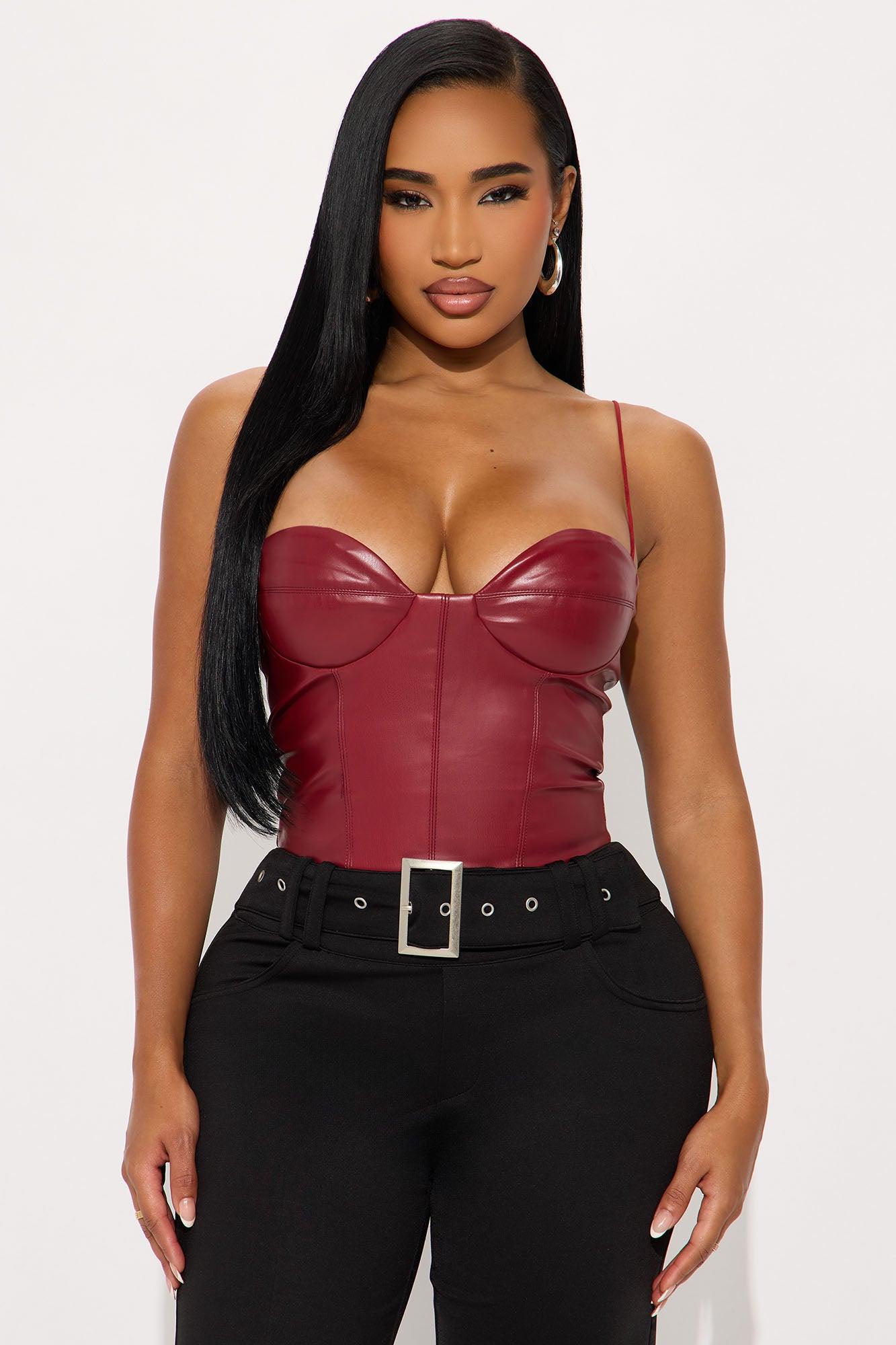 Lovers Rock Faux Leather Bodysuit - Burgundy Female Product Image