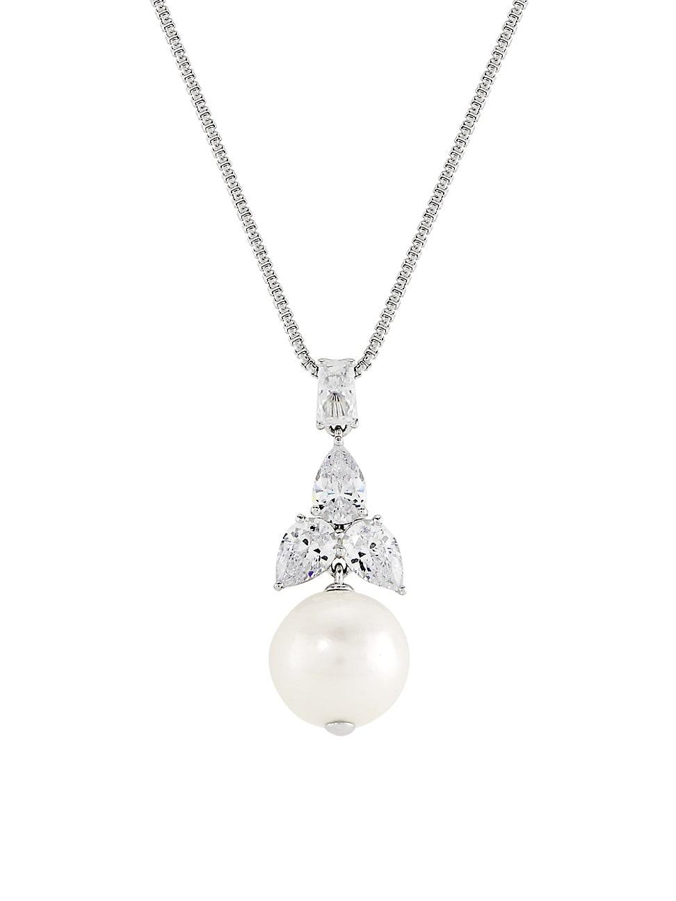Womens Versailles Rhodium-Plated, Cubic Zirconia & Cultured Freshwater Pearl Pendant Necklace Product Image