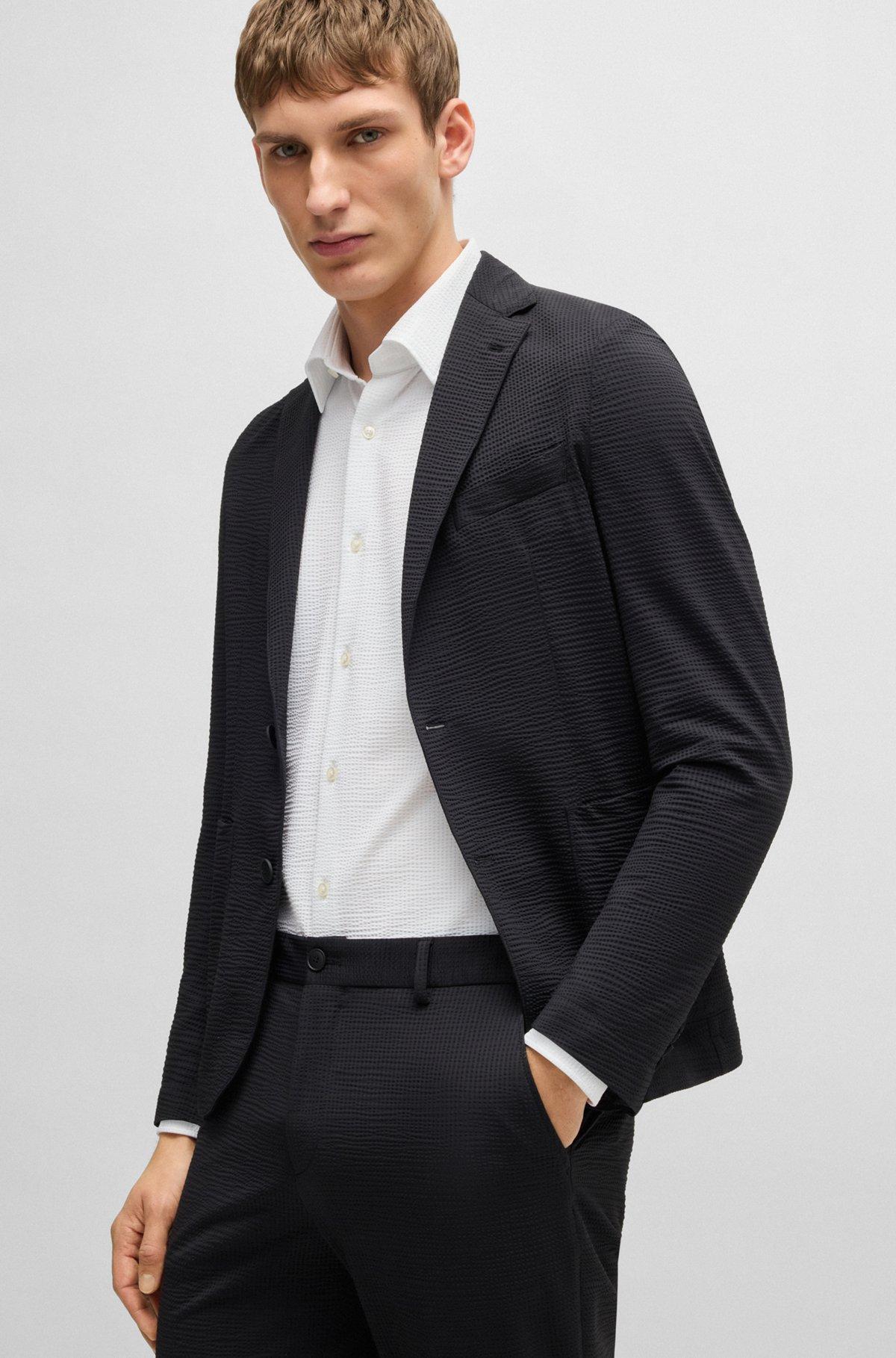 Slim-fit shirt in Italian-made performance-stretch seersucker Product Image