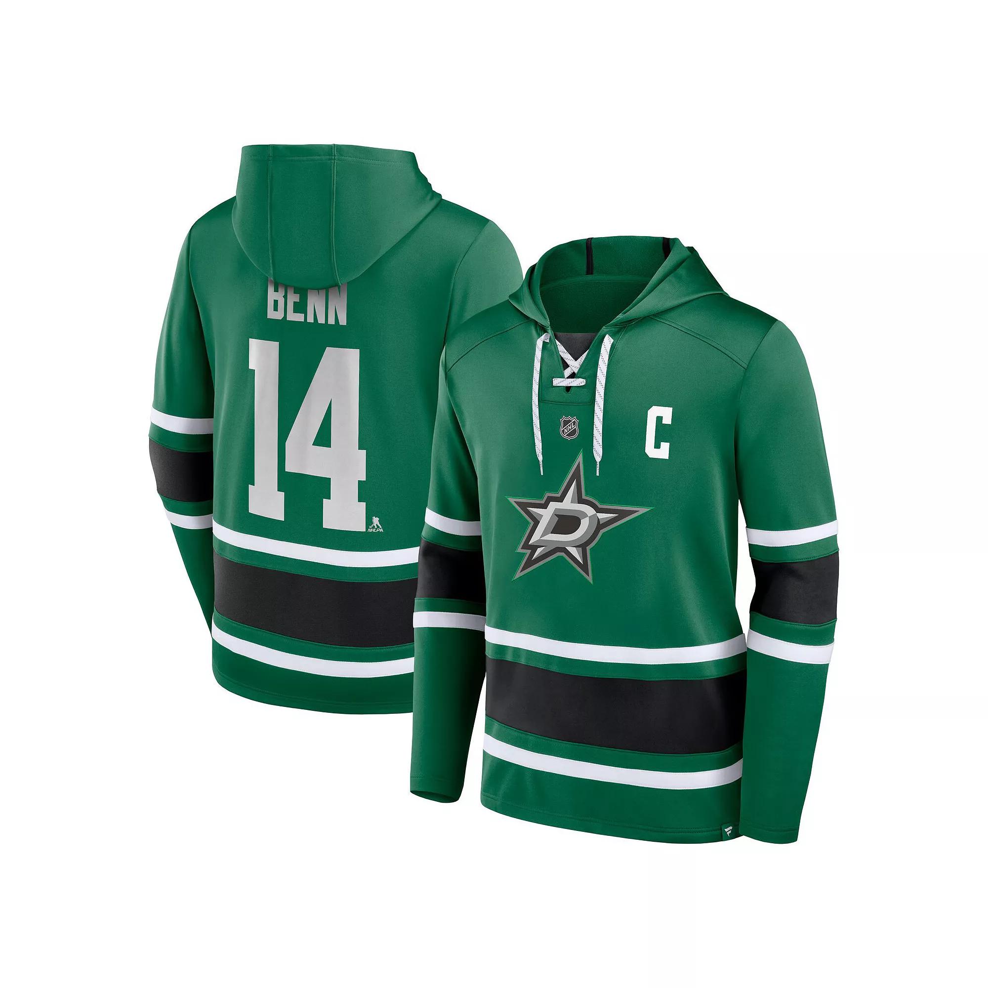 Men's Fanatics Branded Jamie Benn Kelly Green Dallas Stars Name & Number Lace-Up Pullover Hoodie, Size: Small, Str Green Product Image