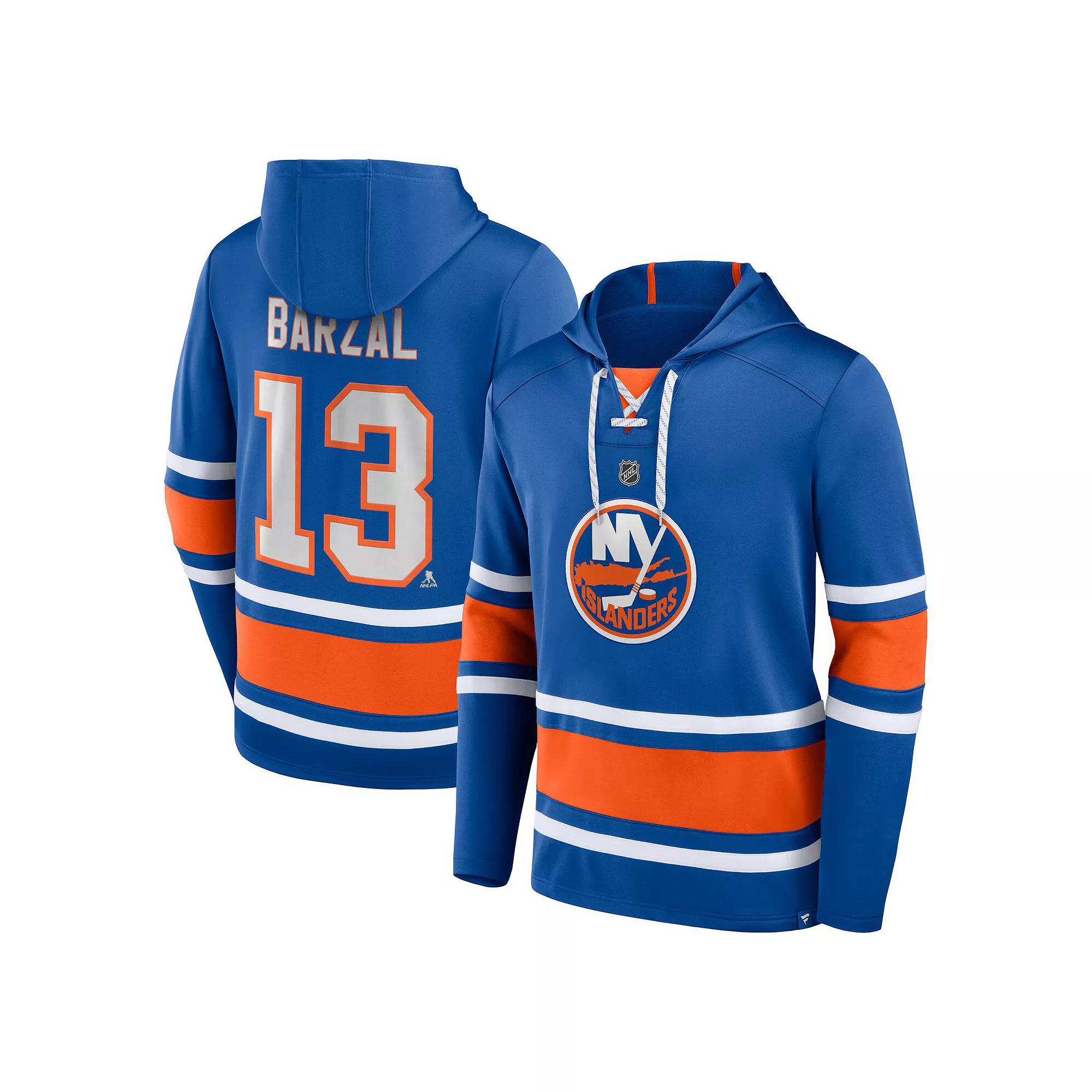 Mens Fanatics Branded Mathew Barzal Royal New York Islanders Name & Number Lace-Up Pullover Hoodie Product Image