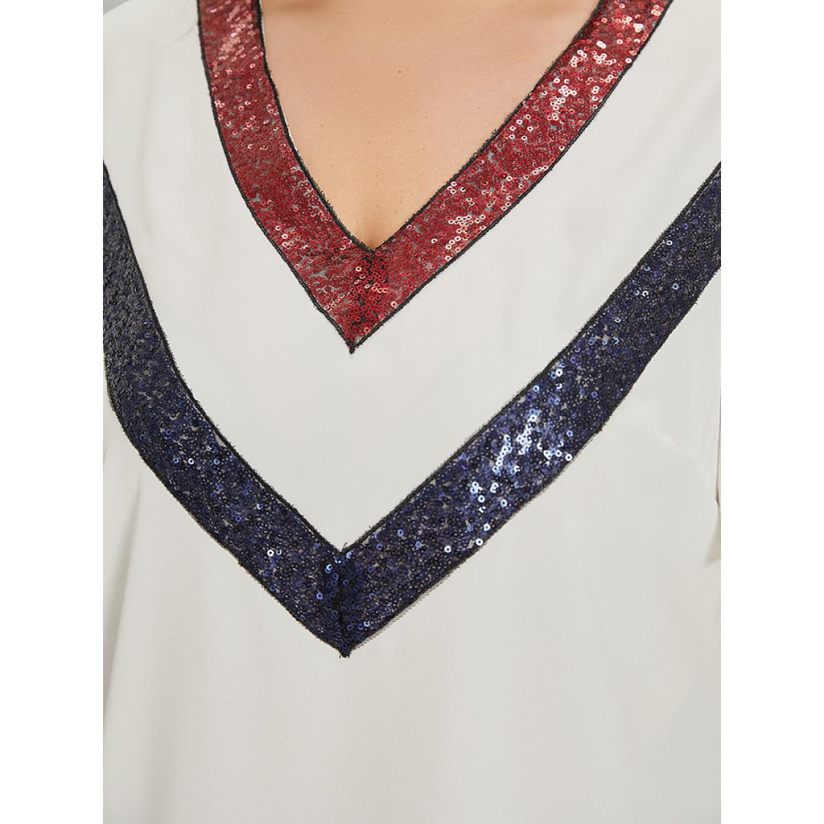 Plus Size White Contrast Webbing V Neck Ruffle Sleeve Blouse Women Party Short sleeve V-neck Going out Blouses BloomChic 18-20/2X Product Image