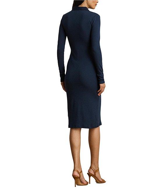 Lauren Ralph Lauren Ribbed Knit Cotton Blend Polo Collar Long Sleeve Sheath Dress Product Image