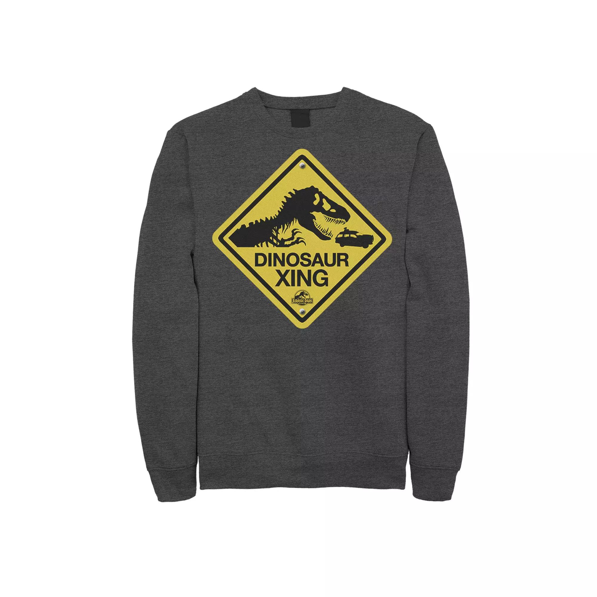 Men's Jurassic Park Dinosaur Crossing Yellow Sign Sweatshirt,  Product Image