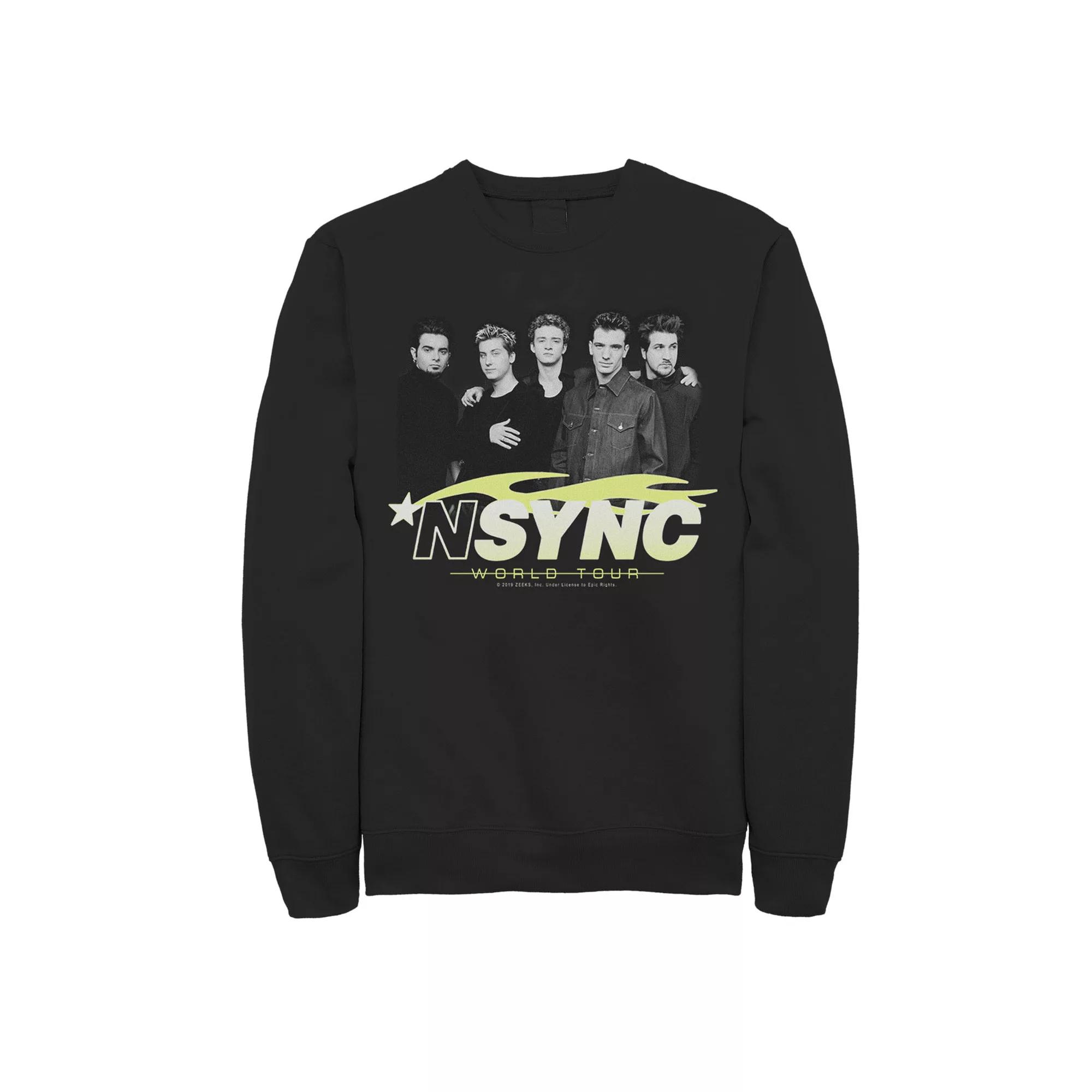 Men's N'Sync World Tour Grey Scale Portrait Graphic Fleece Pullover, Size: XXL, Black Product Image