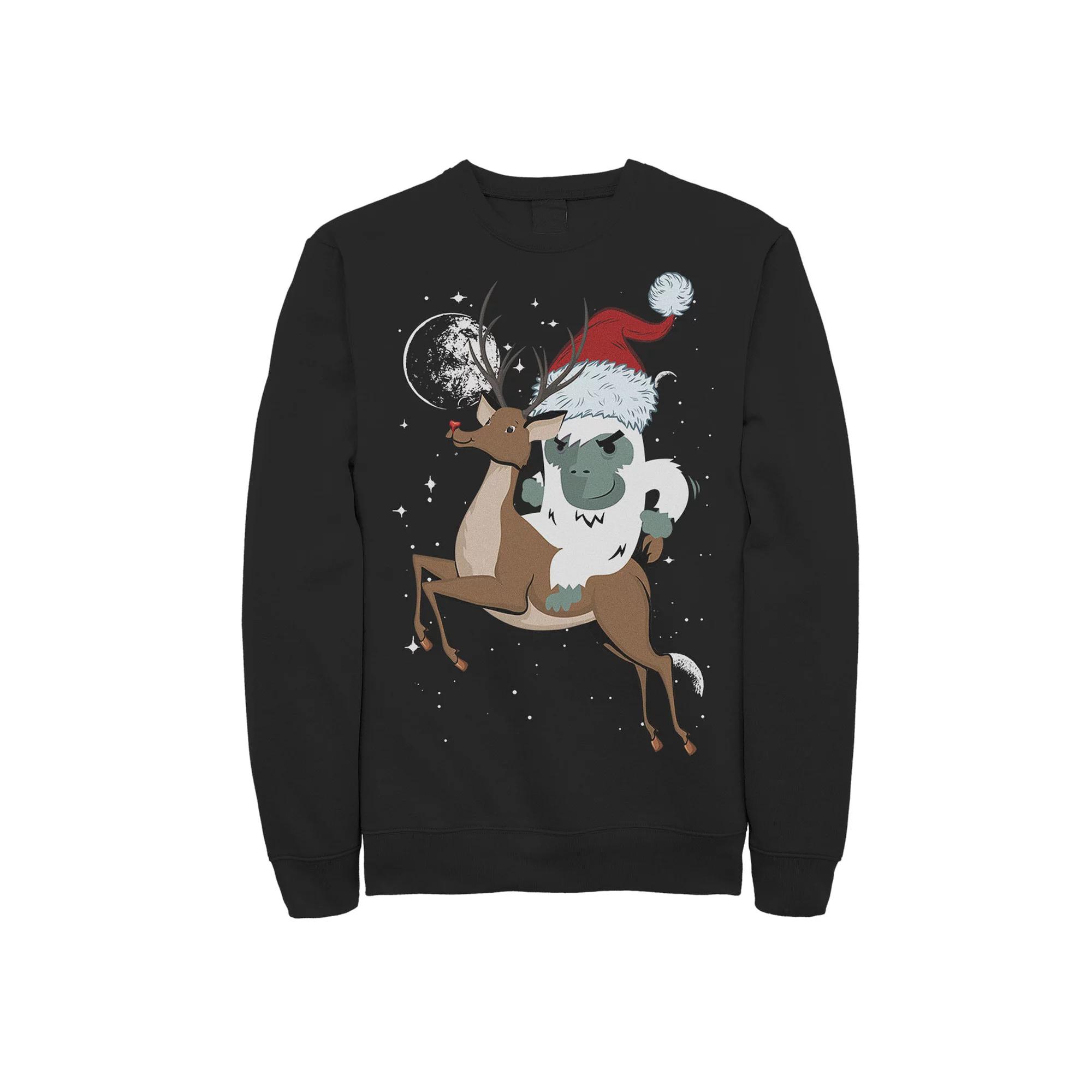 Men's Yeti Riding Rudolf Christmas Fleece Crewneck Sweatshirt,  Product Image