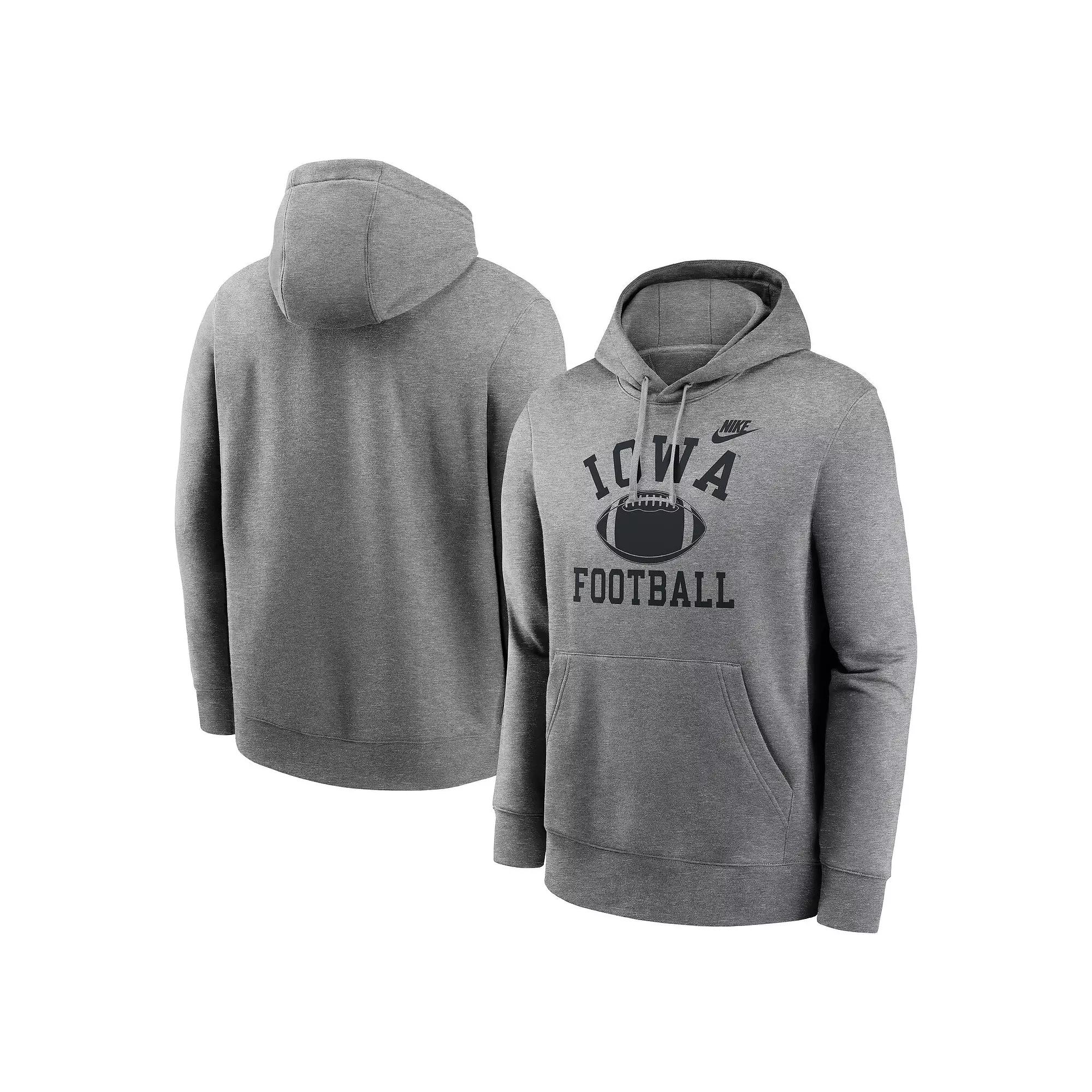 Men's Nike Heather Gray Iowa Hawkeyes Legacy Football Icon Club Fleece Pullover Hoodie,  Product Image