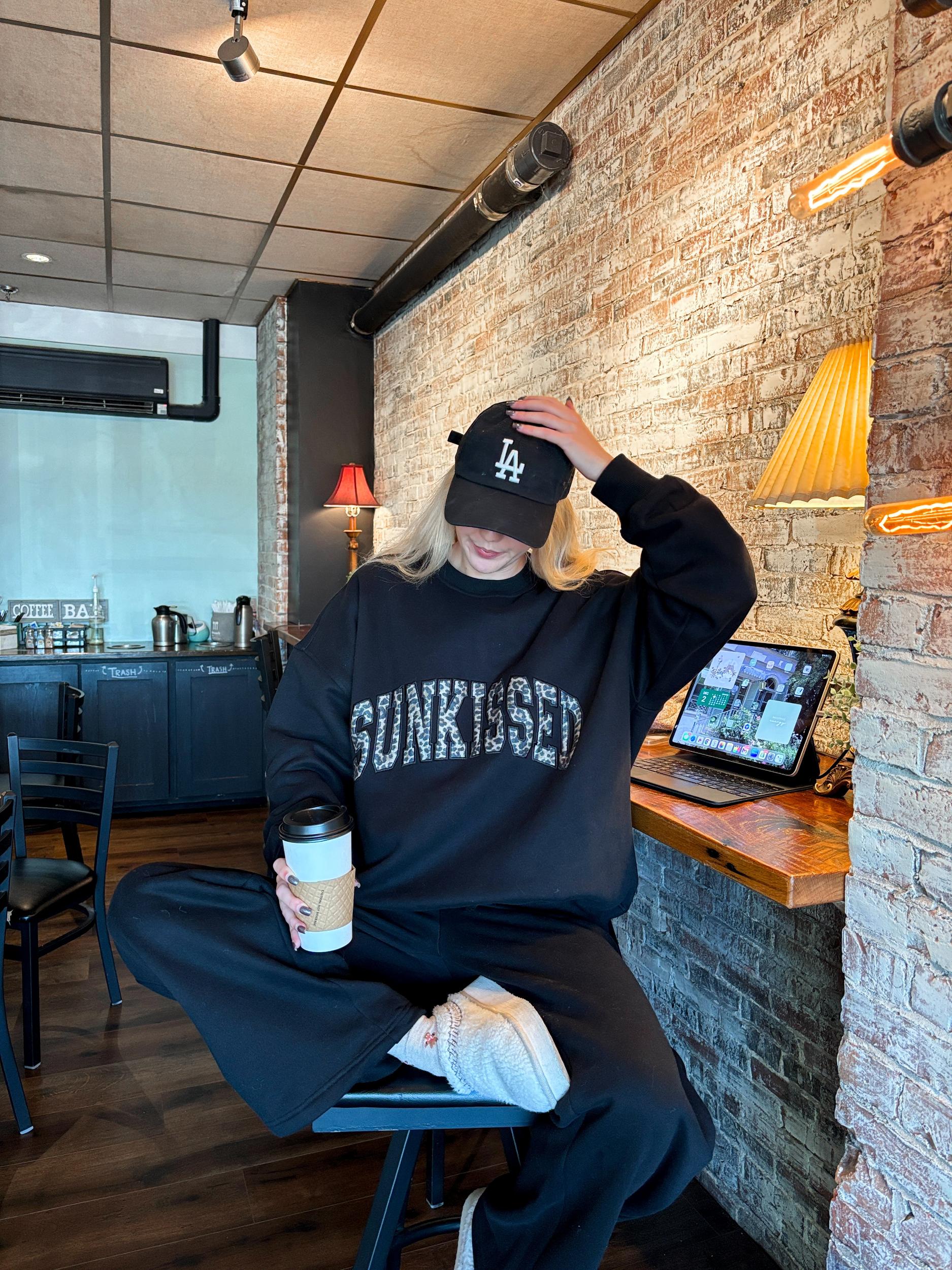 Black Basic Blank Flare Sweatpants Product Image