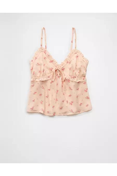 AE V-Neck Tie Front Ruffle Cami Women's Product Image