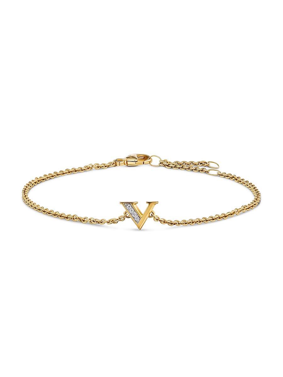 Womens Petite Pav Initial Chain Bracelet in 18K Yellow Gold Product Image