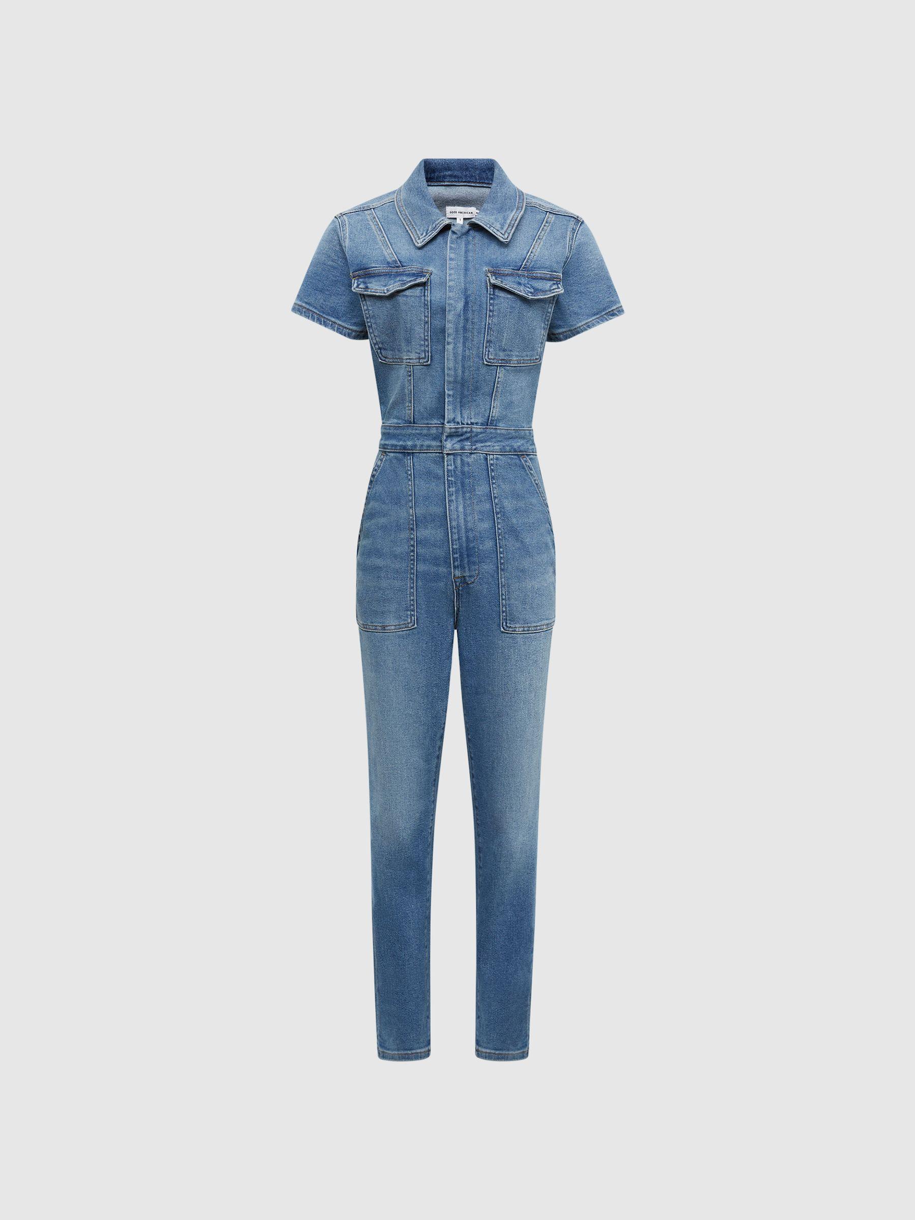 Good American Denim Skinny Jumpsuit in Mid Blue Product Image