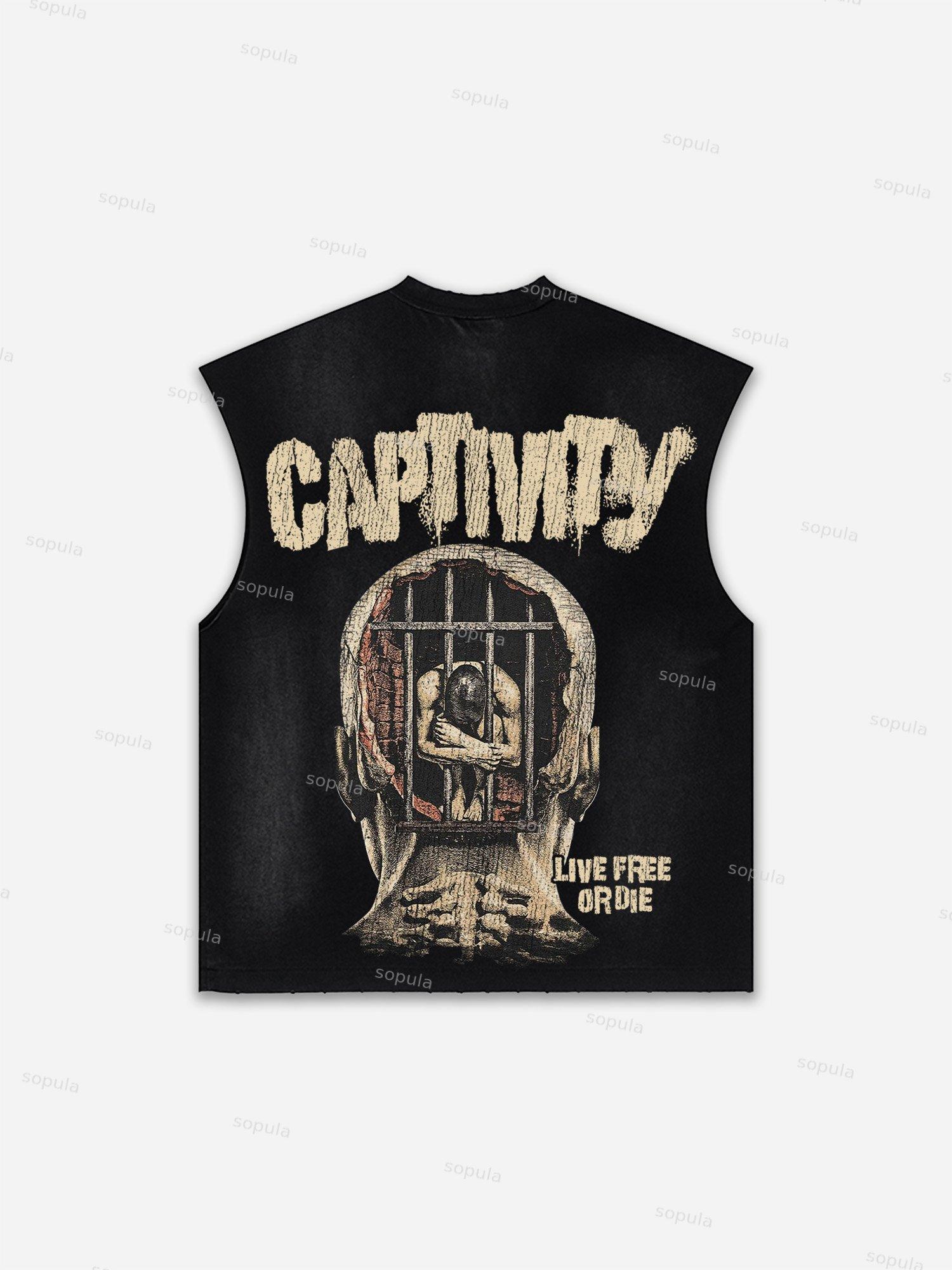 Captivity Live Free Or Die Print Distressed Tank Top Product Image