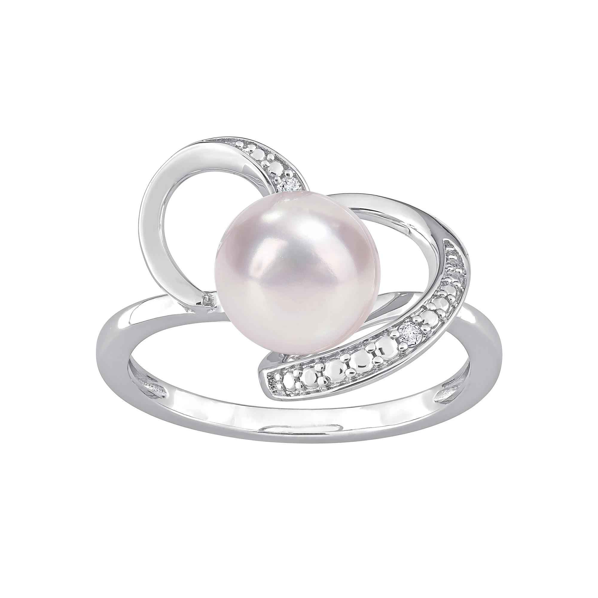 Stella Grace Sterling Silver Freshwater Cultured Pearl & Diamond Accent Heart Ring, Women's, Size: 8 Product Image