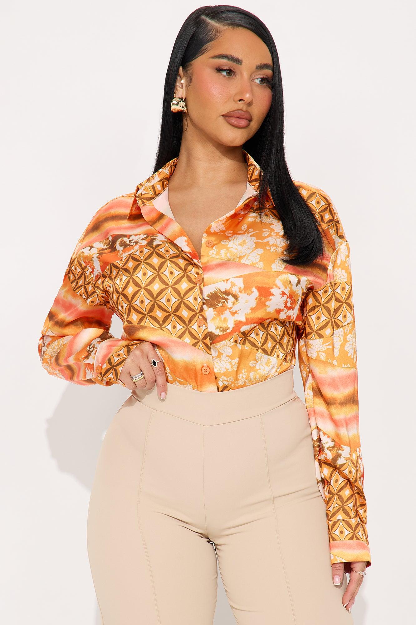 Floral Affair Satin Bodysuit - Orange/combo Product Image