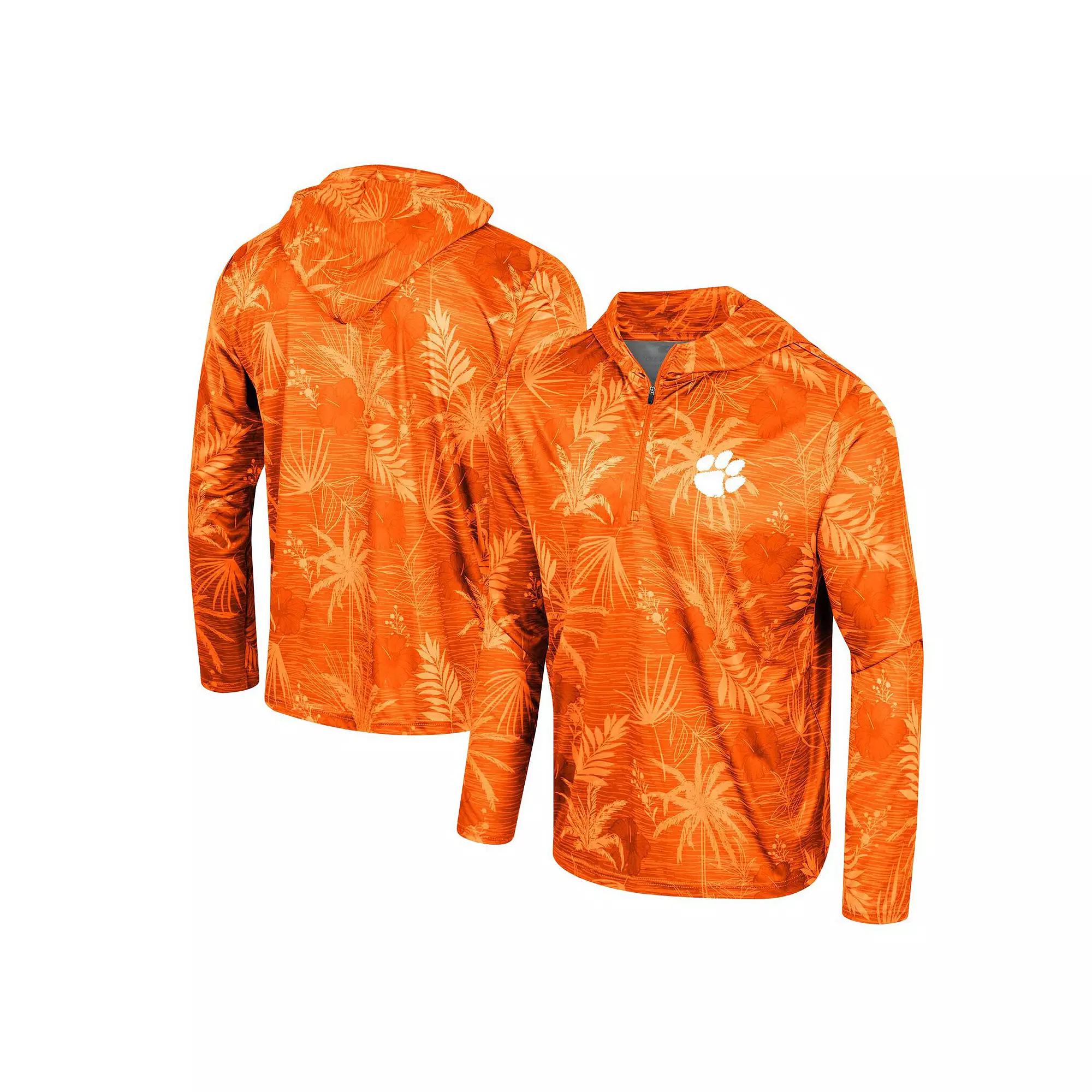 Men's Colosseum Orange Clemson Tigers Palms Printed Lightweight Quarter-Zip Hooded Top, Size: Medium Product Image