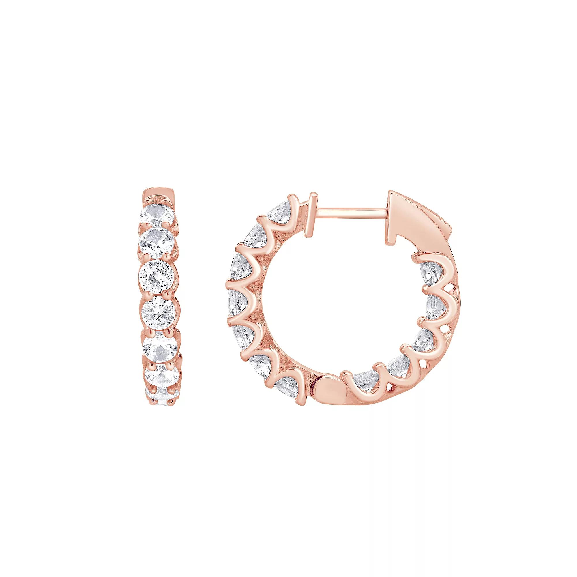 Gemstone Brilliance Lab-Created White Sapphire Huggie Hoop Earrings, Women's, Pink Tone Product Image