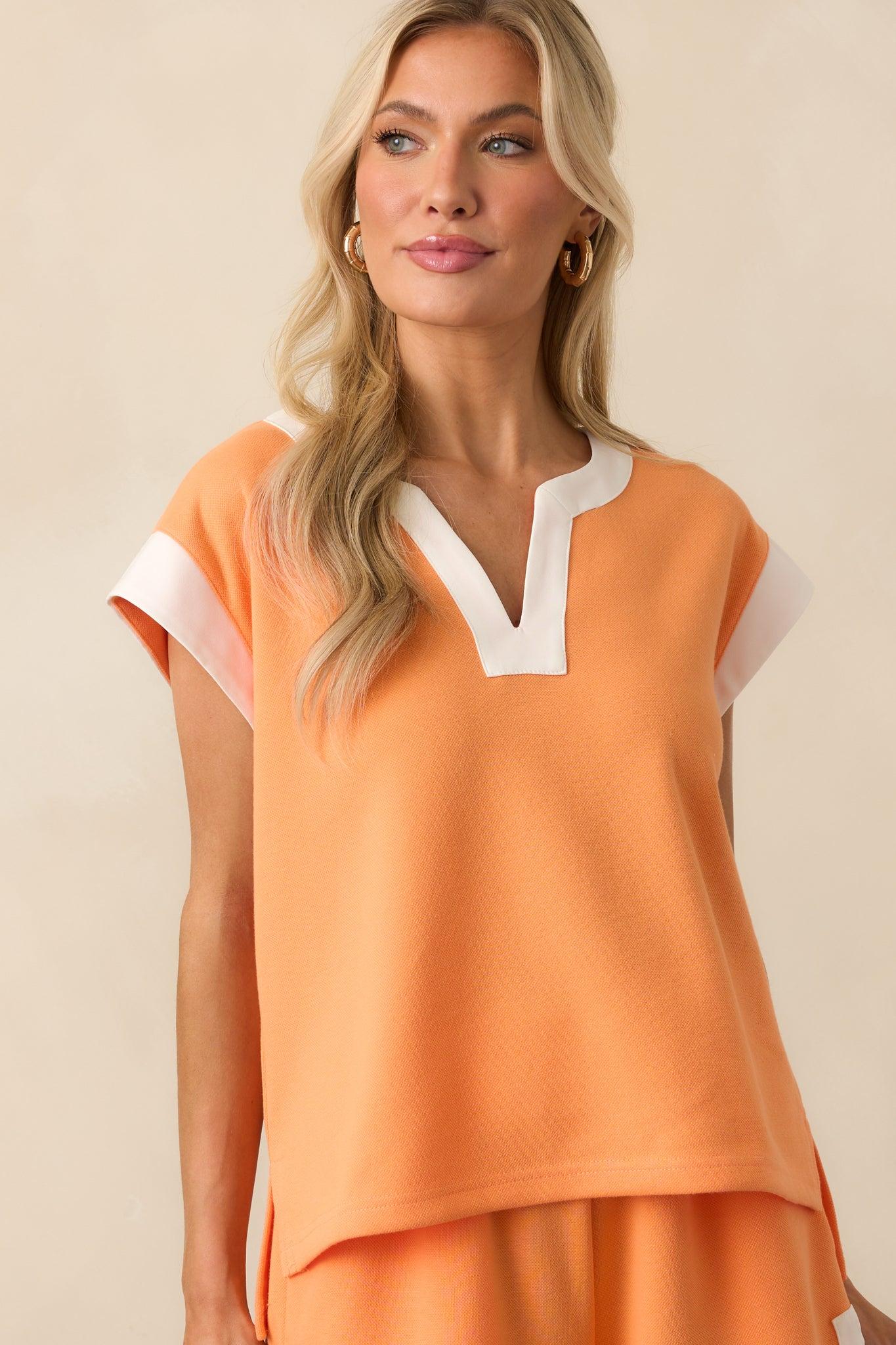 The Way Things Go Orange Contrast Trim Cap Sleeve Top Product Image