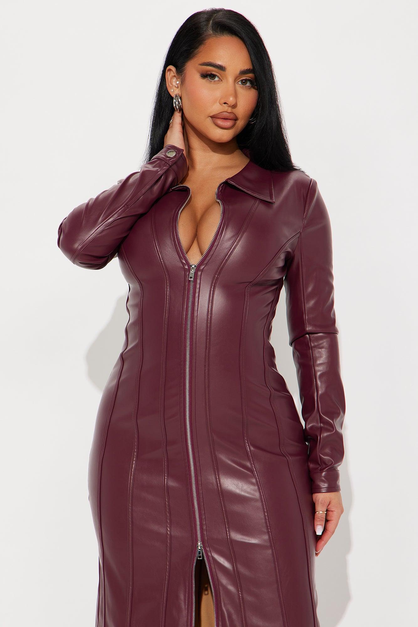 Nelly Faux Leather Maxi Dress - Burgundy Product Image