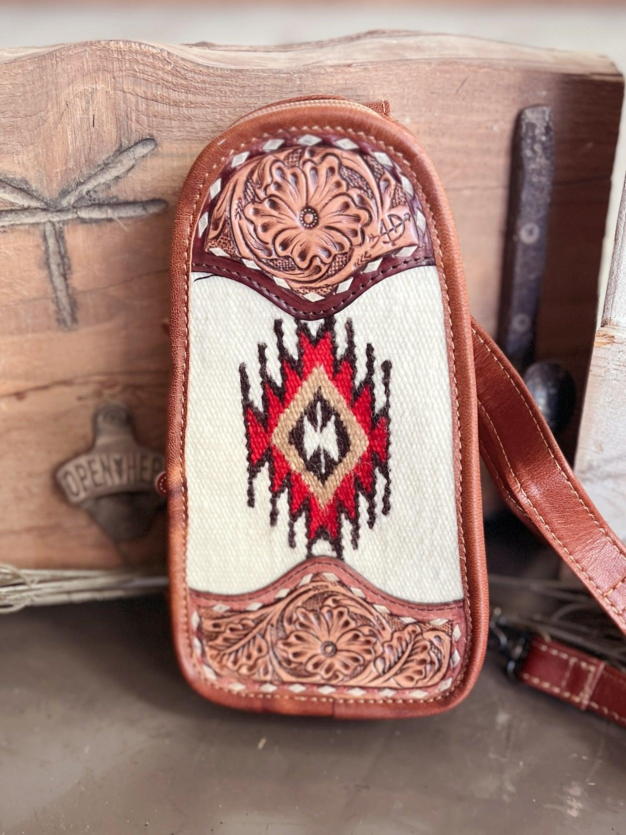 Darling Tooled Leather and Saddle Blanket Sling Bag - 2 Colors Product Image