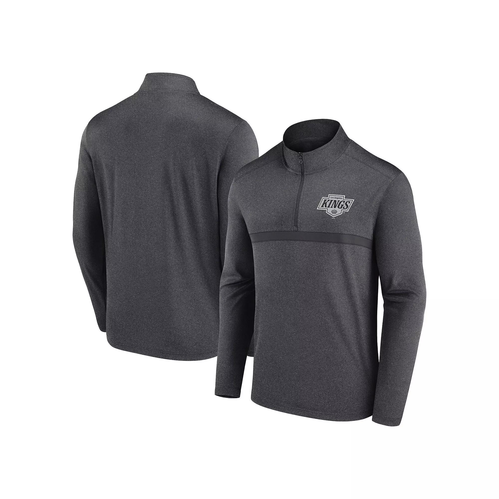 Men's Heather Charcoal Los Angeles Kings Head-to-Head Raglan Quarter-Zip Top,  Product Image