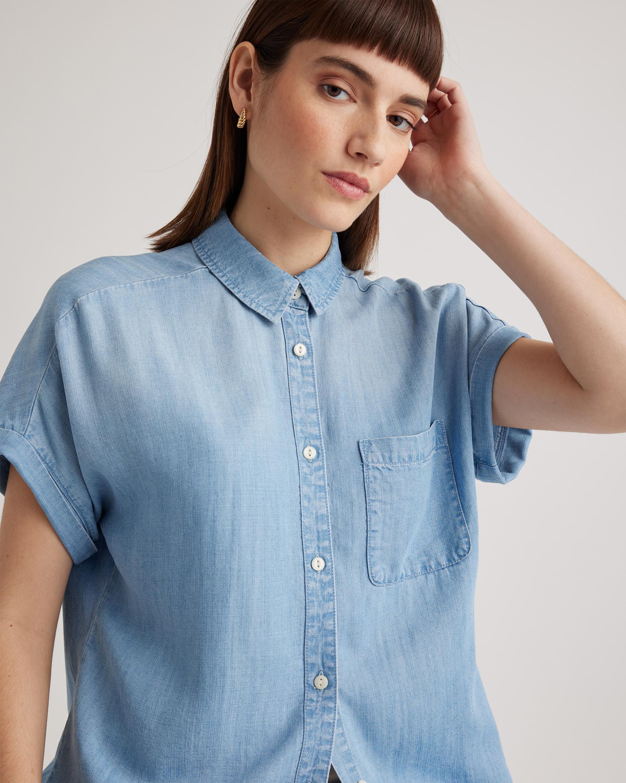 Quince | Women's Chambray Tencel Short Sleeve Shirt Size XS Product Image