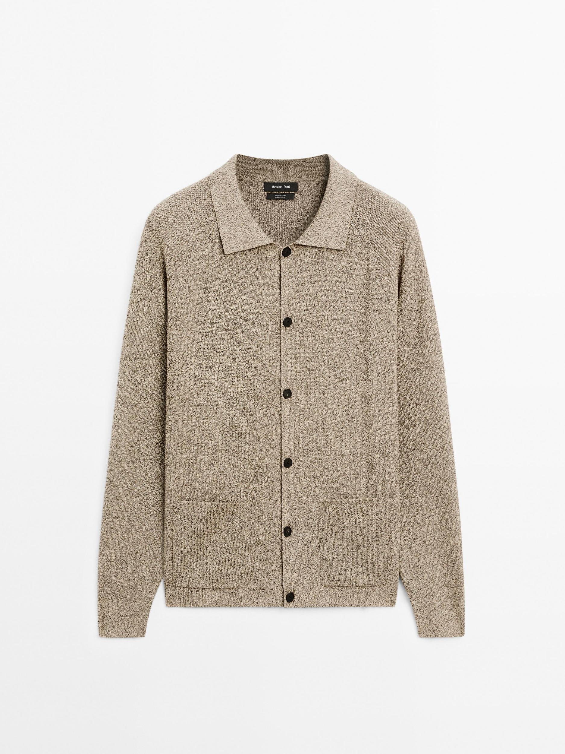 100% cotton mouliné knit cardigan Product Image
