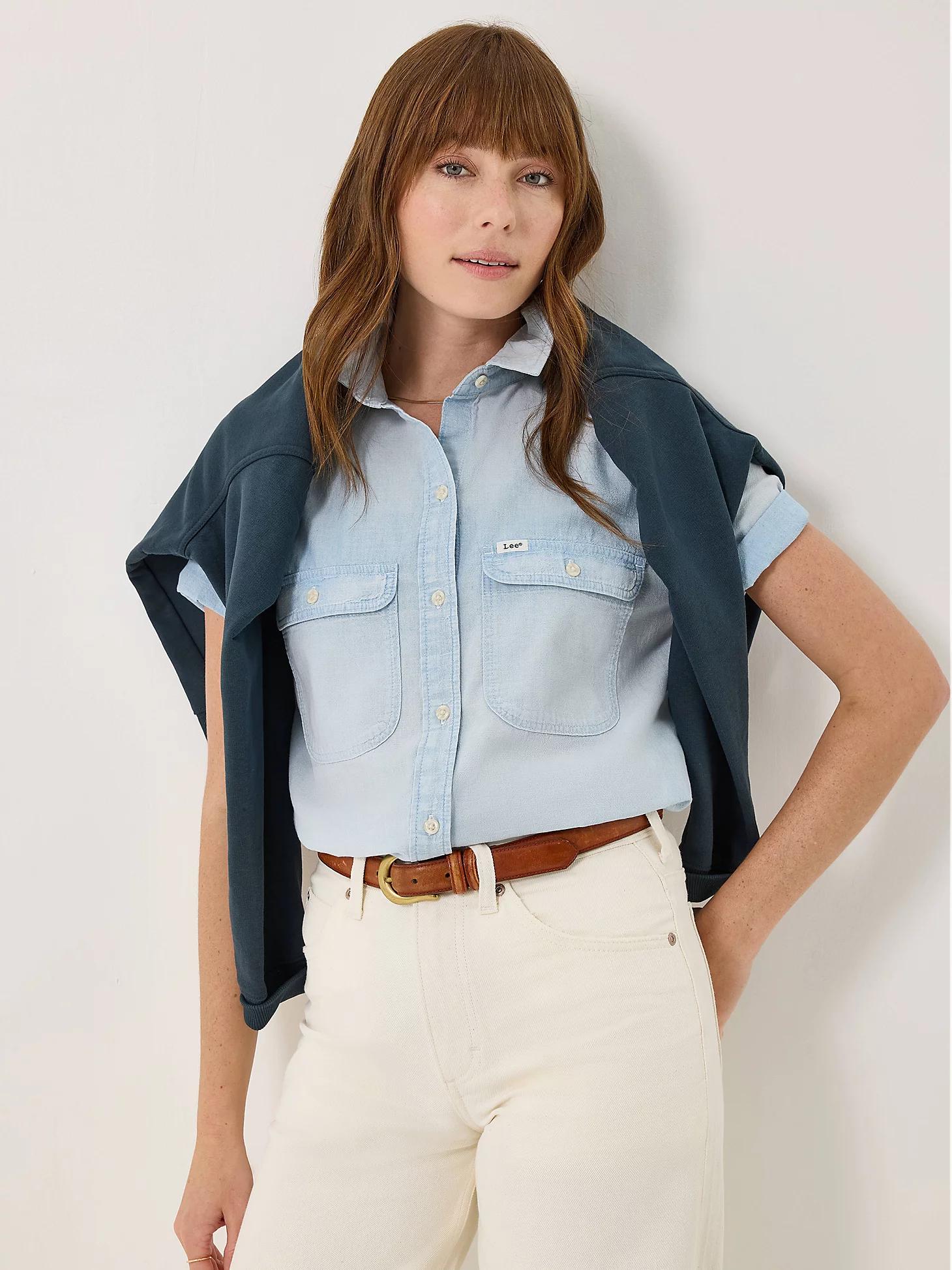 Women's Chambray Utility Button Down Shirt | Women's Tops & Tees | Lee® Product Image