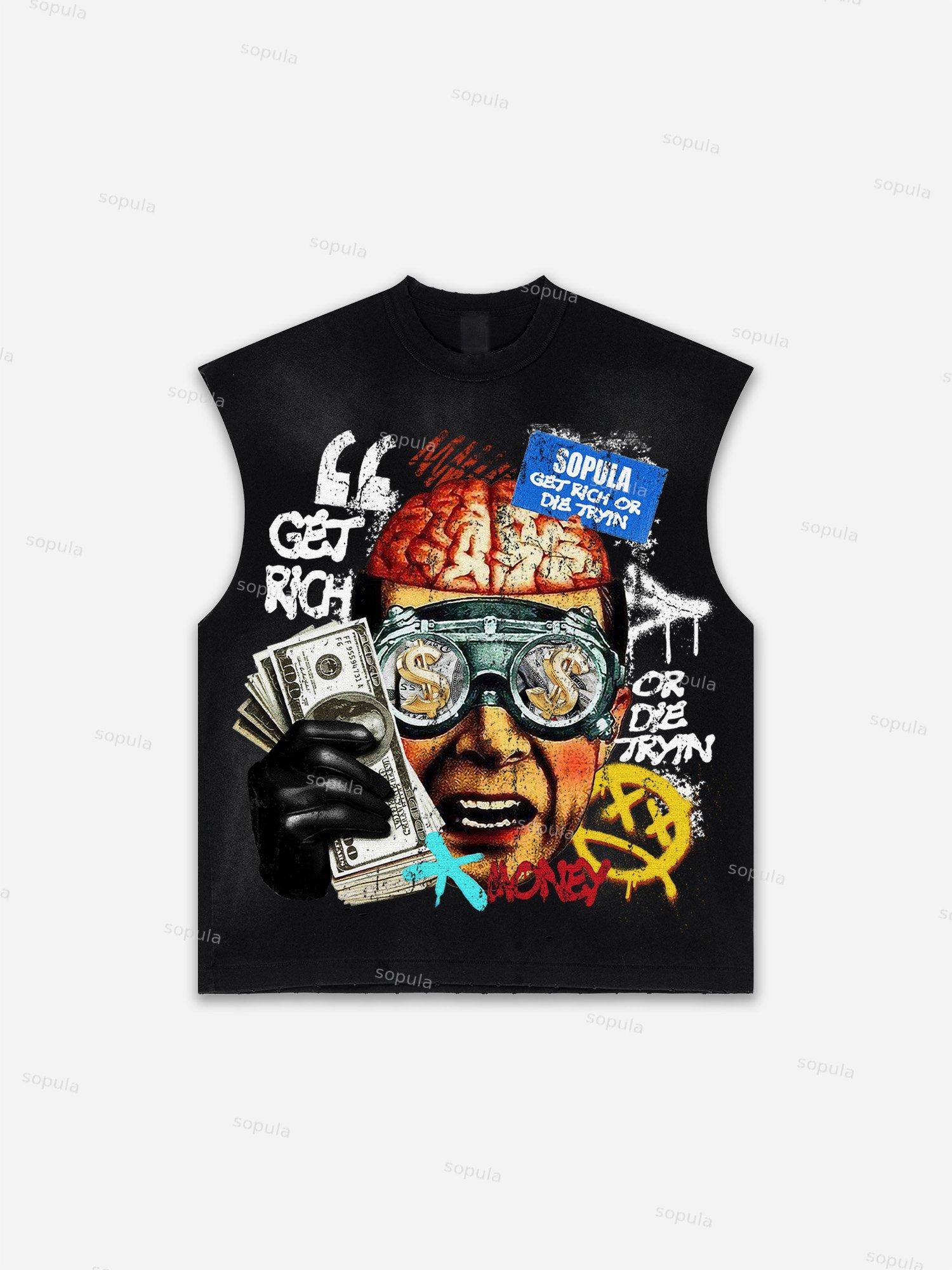 Sopula Men's Fly By Choice X Spacestation Graphic Print Distressed Tank Tops Sleeveless Shirts Product Image