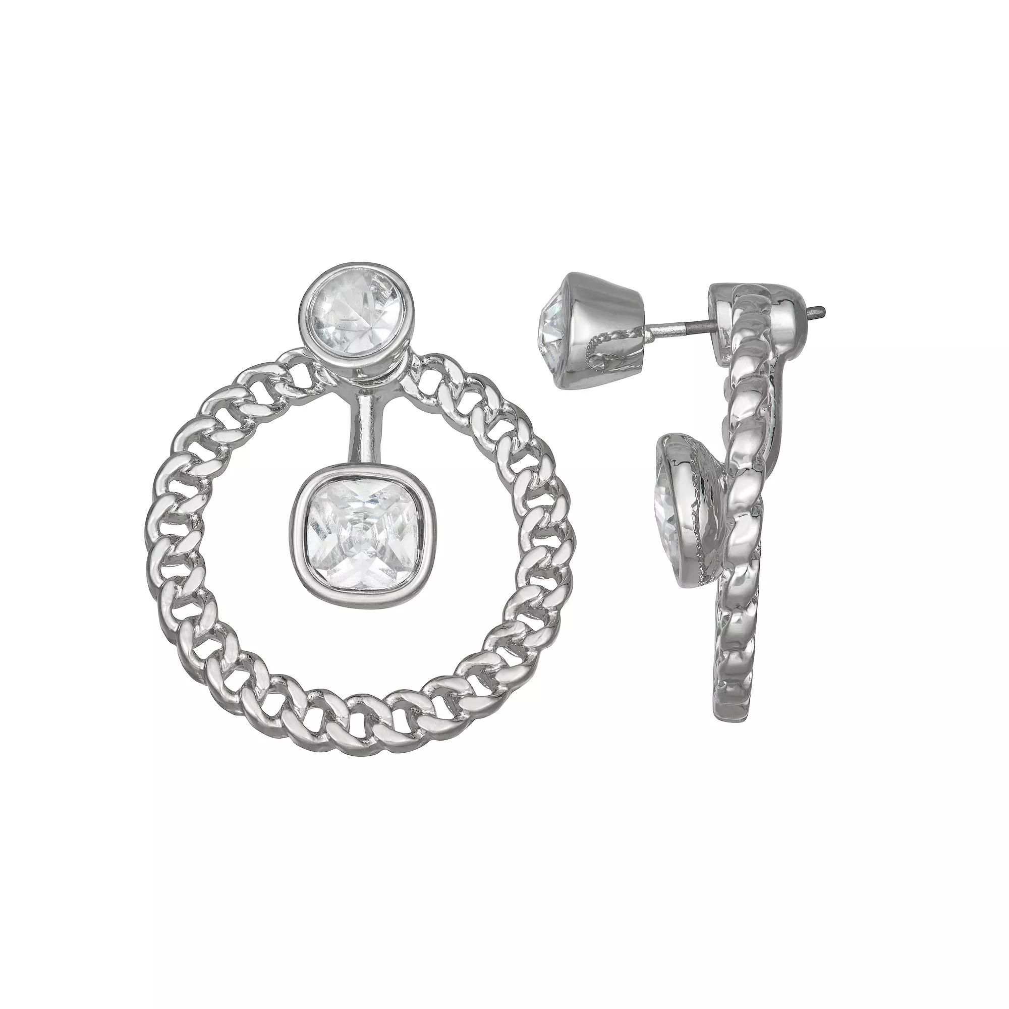 Simply Vera Vera Wang Silver Tone Stone Front Back Earrings, Women's, Clear Product Image