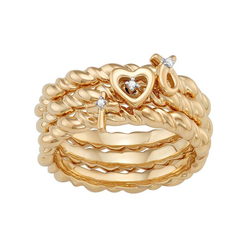 Jewelexcess Sterling Silver Diamond Accent Heart, Cross & Ribbon Stack Ring Set, Women's, Size: 6, Rose Gold Tone Product Image