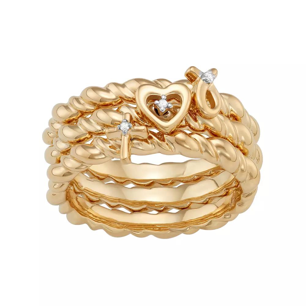 Jewelexcess Sterling Silver Diamond Accent Heart, Cross & Ribbon Stack Ring Set, Women's, Size: 6, Rose Gold Tone Product Image