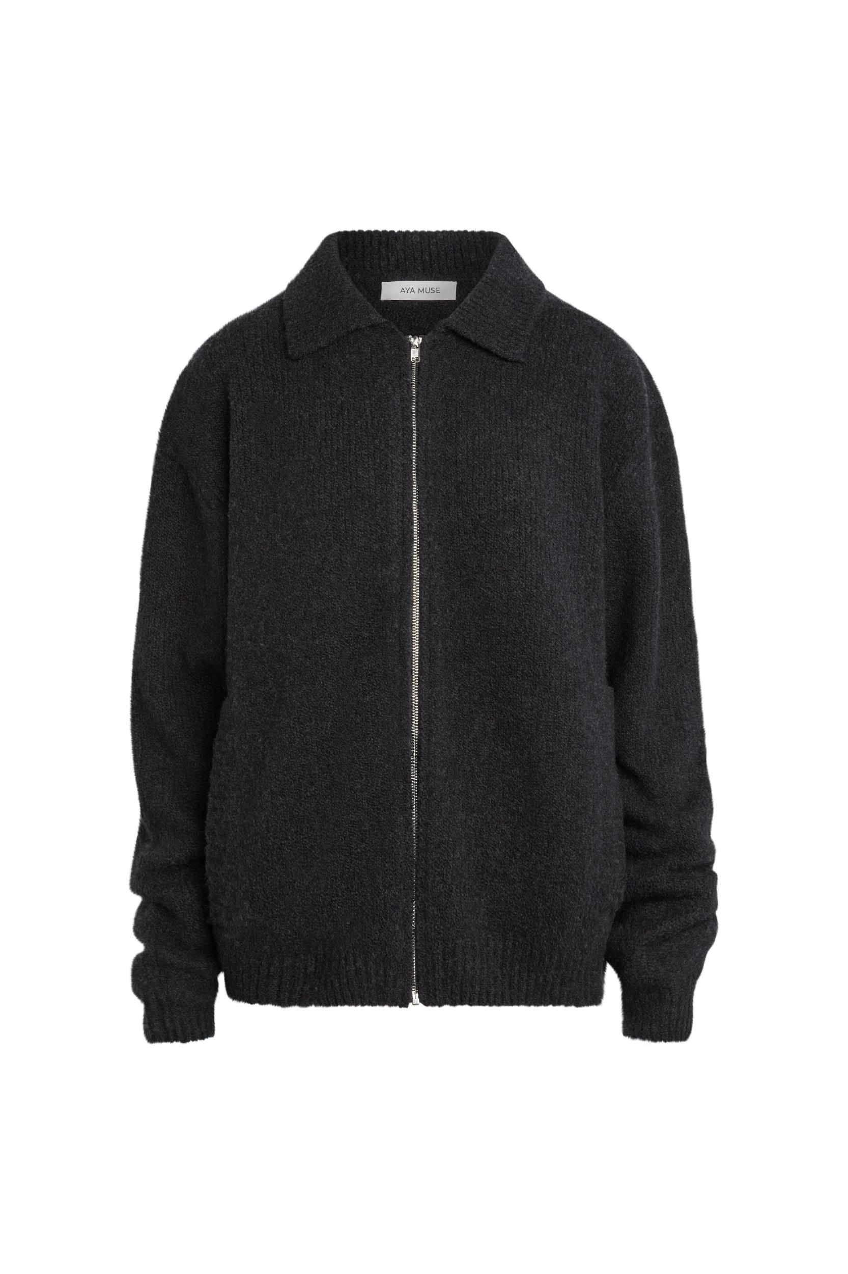 Knit Zip Up Jacket with Collar Product Image