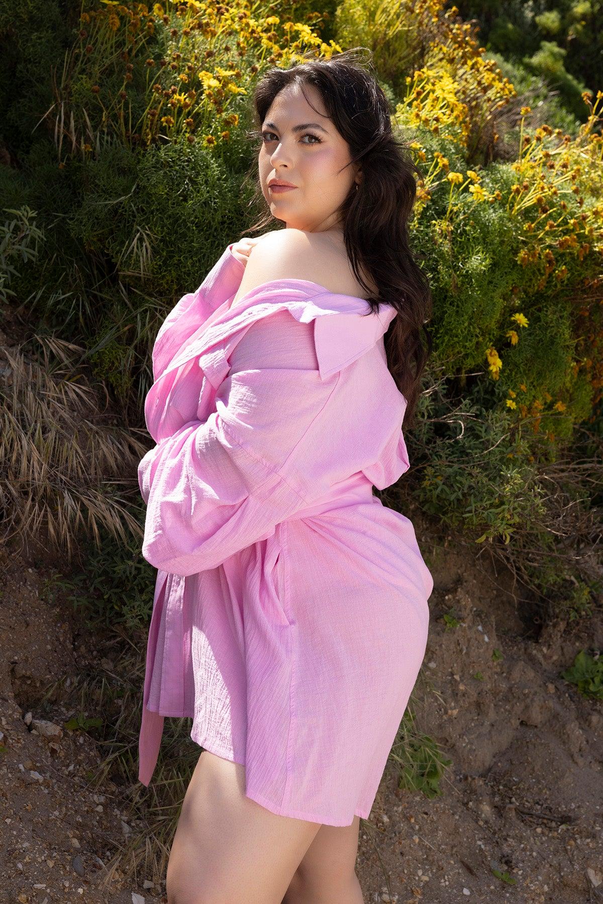 I Need a Vacation Shirt Dress - Pink Lavender Product Image