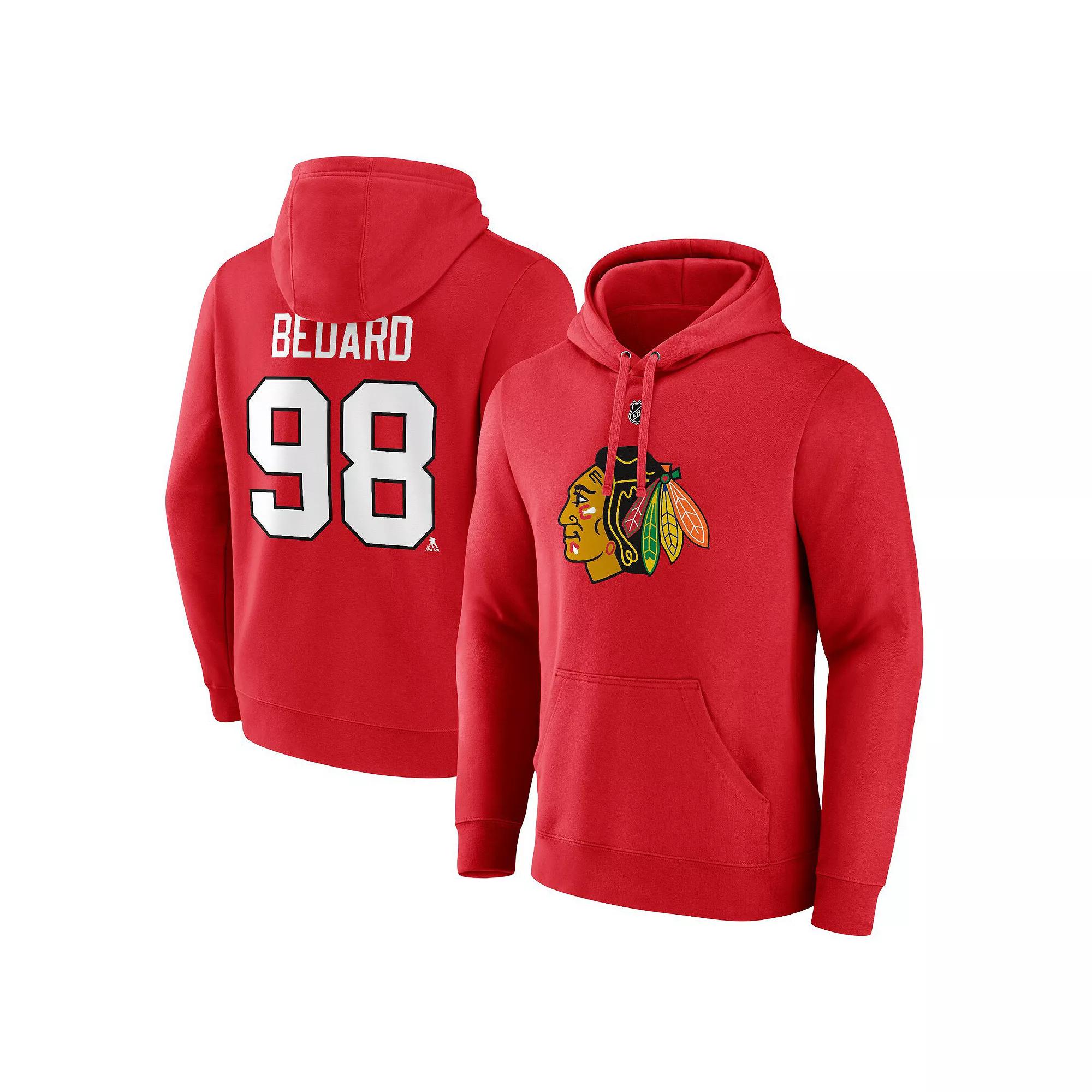 Men's Fanatics Branded Connor Bedard Red Chicago Blackhawks Authentic Stack Name & Number Tri-Blend Pullover Hoodie, Size: 4XL Product Image