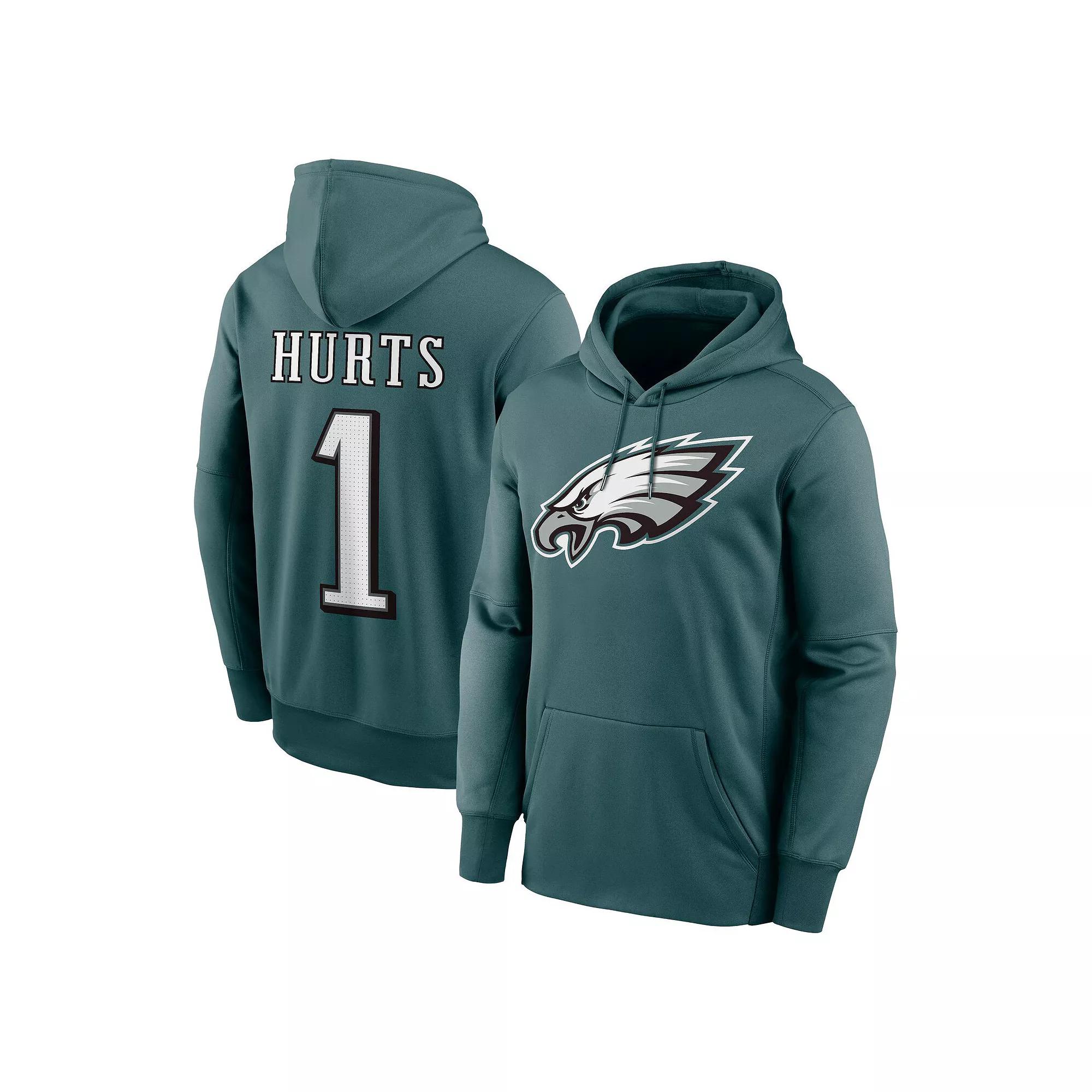 Men's Nike Jalen Hurts Midnight Green Philadelphia Eagles Player Name & Number Performance Pullover��Hoodie, Size: 2XL Product Image