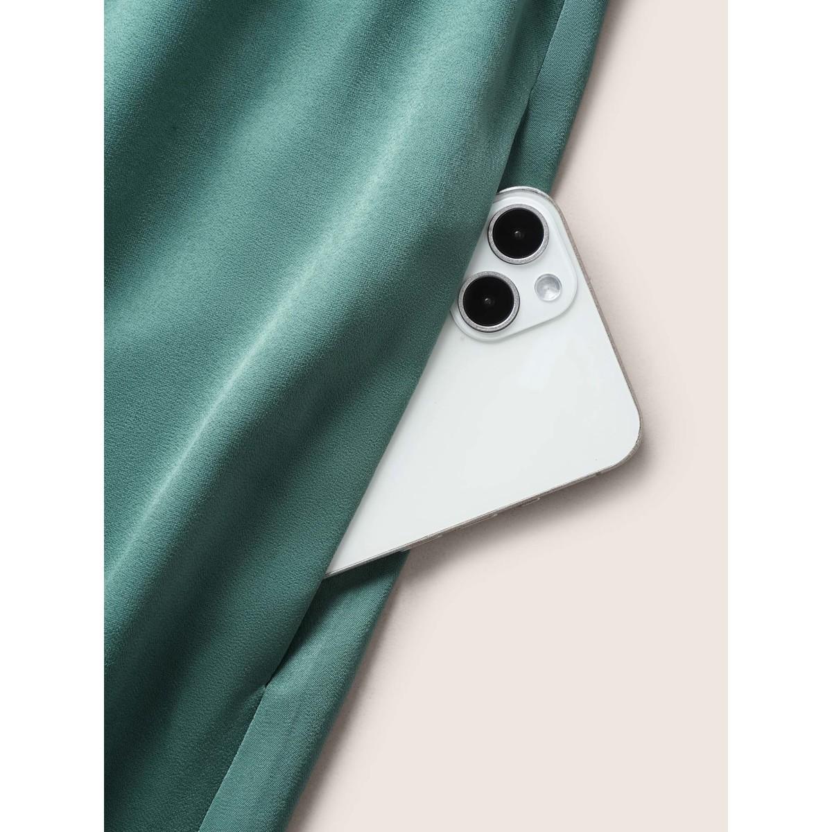 Plus Size Square Neck Plain Ruffles Gathered Belted Dress Emerald Women Elegant Gathered Square Neck Sleeveless Curvy Midi Dress BloomChic 18-20/2X Product Image