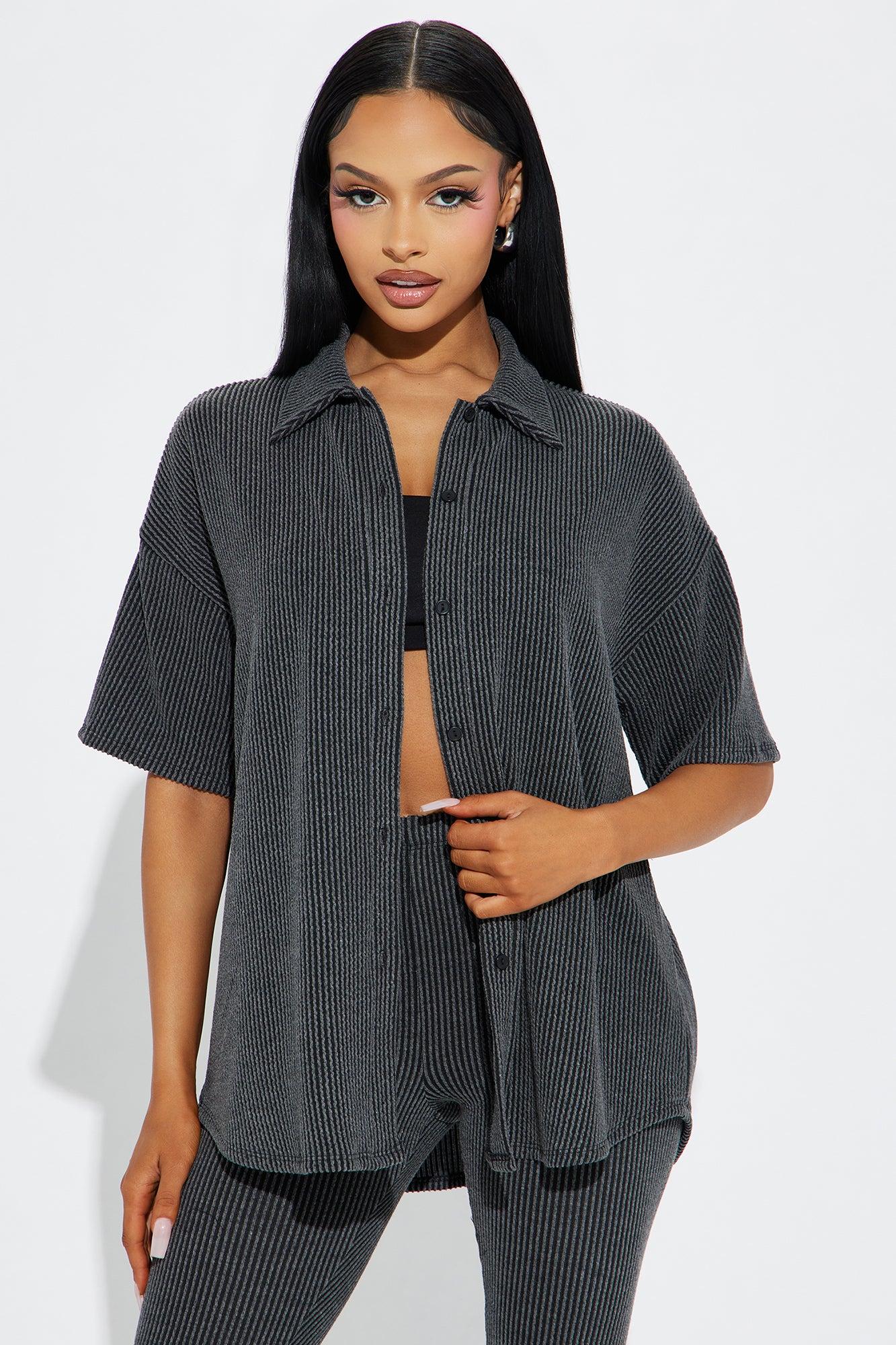 Maddie Short Sleeve Legging Set - Charcoal Product Image