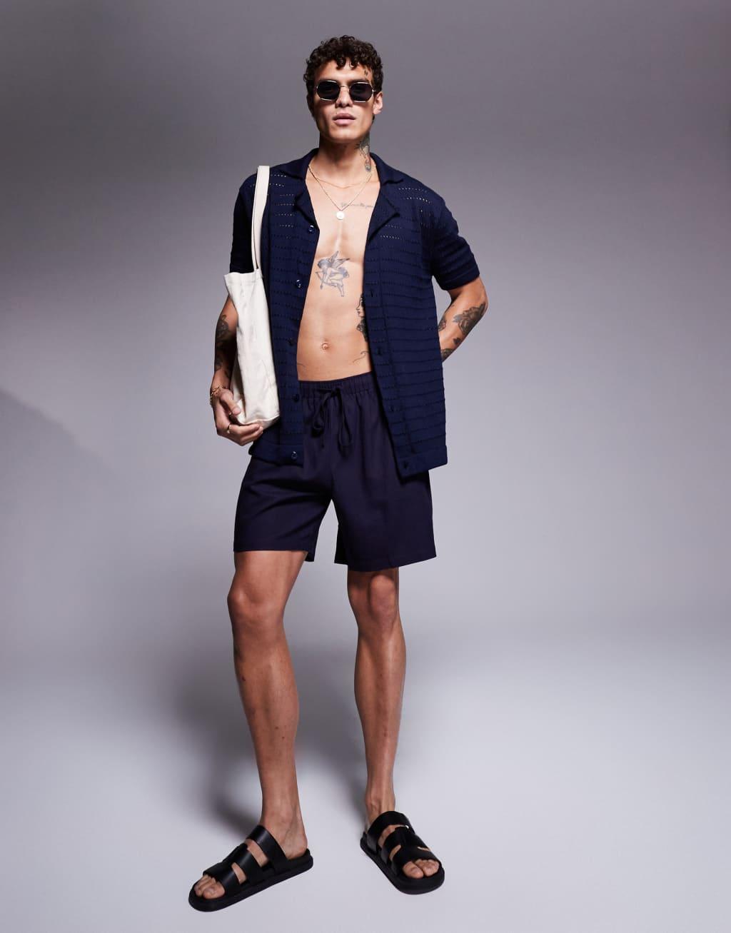 South Beach textured knit shirt in navy  Product Image