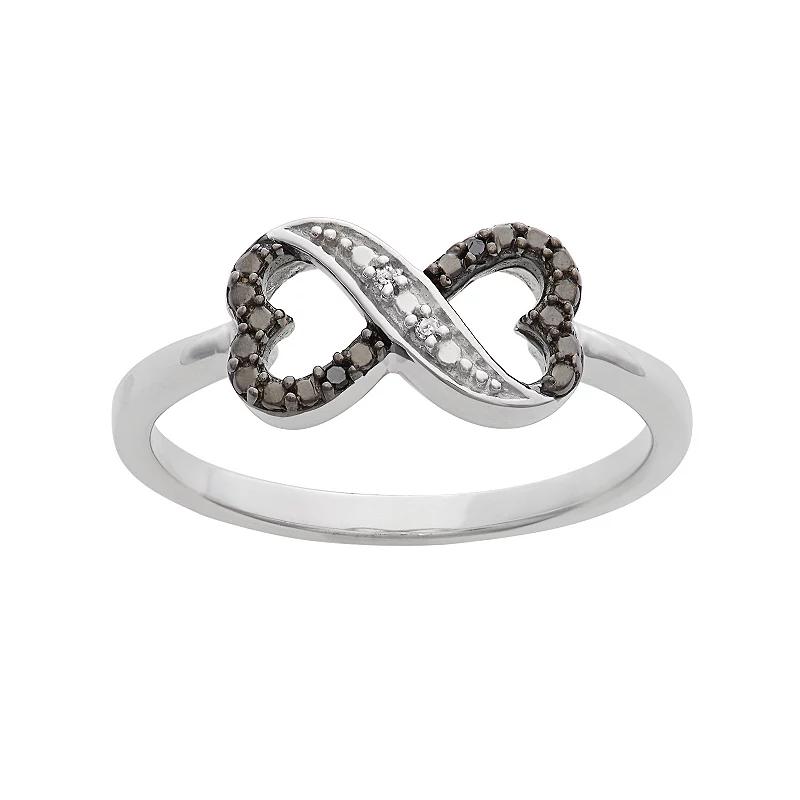 Jewelexcess Black and White Diamond Accent Sterling Silver Heart Infinity Ring, Women's,  Product Image