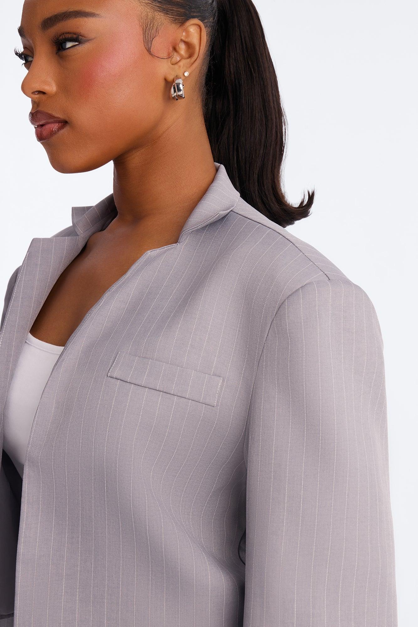 Ahmeira Cropped Pinstripe Blazer - Grey/combo Female Product Image
