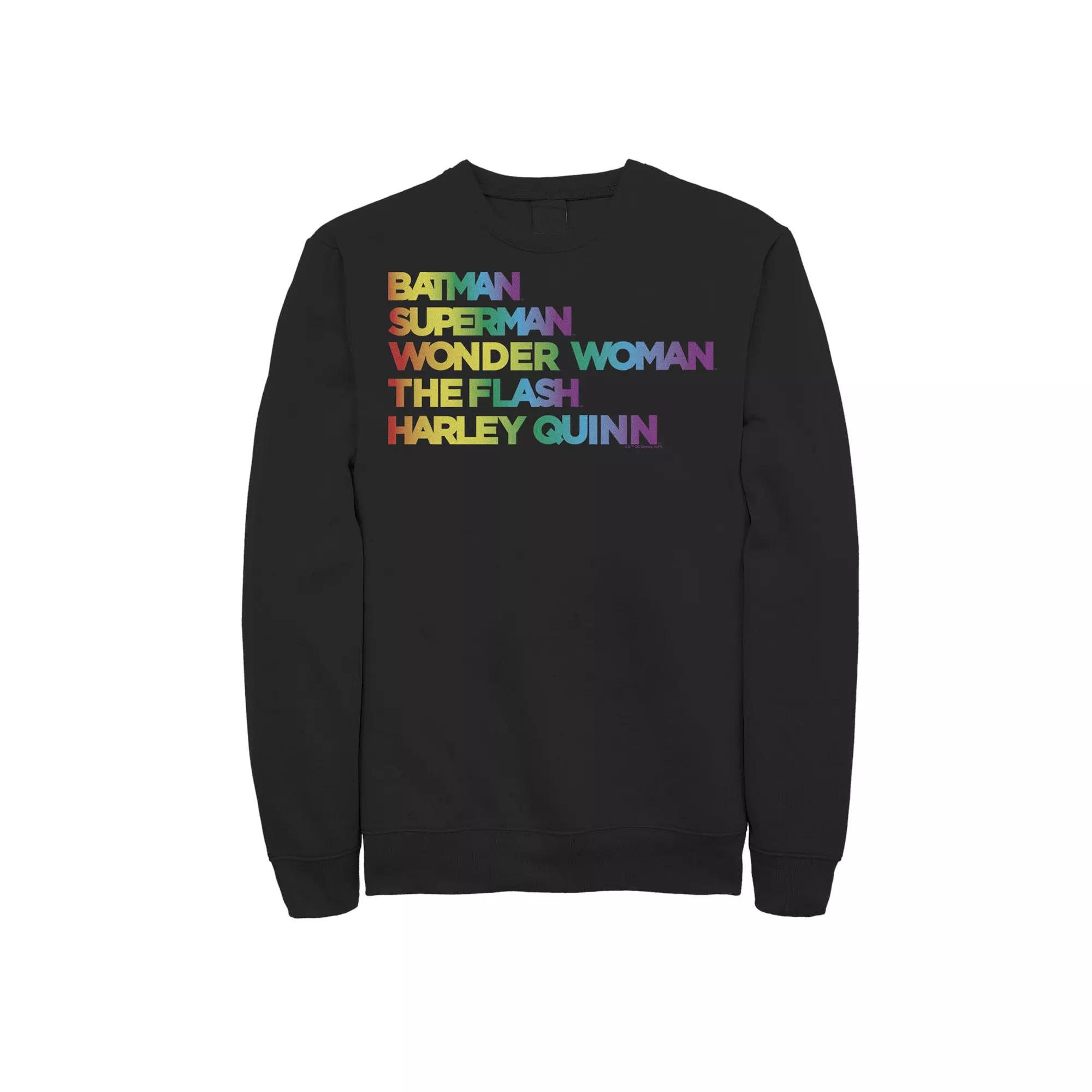Men's Justice League Member Graidient Rainbow Word Stack Sweatshirt,  Product Image