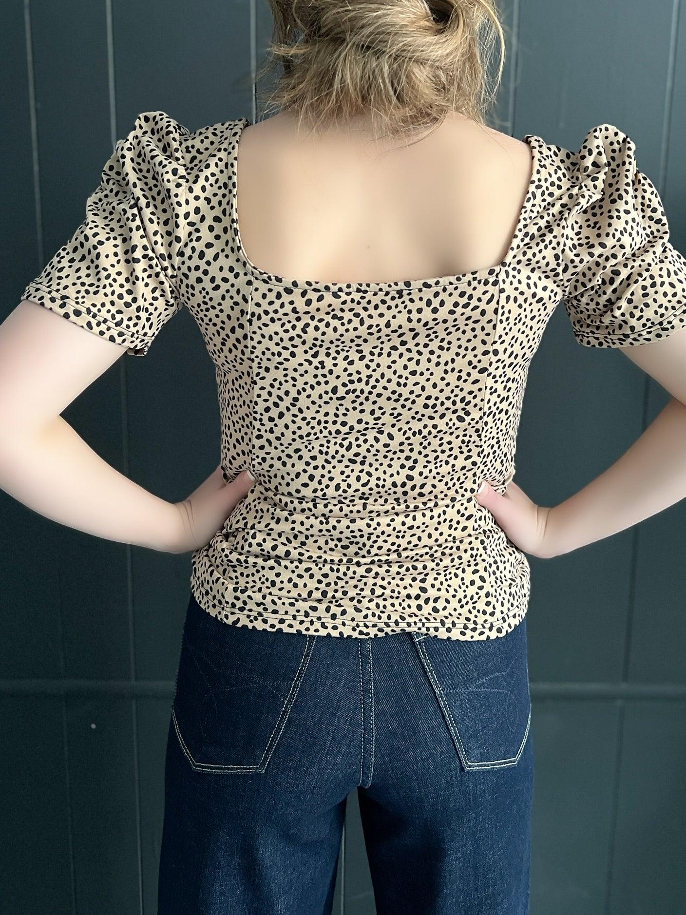 Cheetah Print Square Neck Short Sleeve Top Product Image