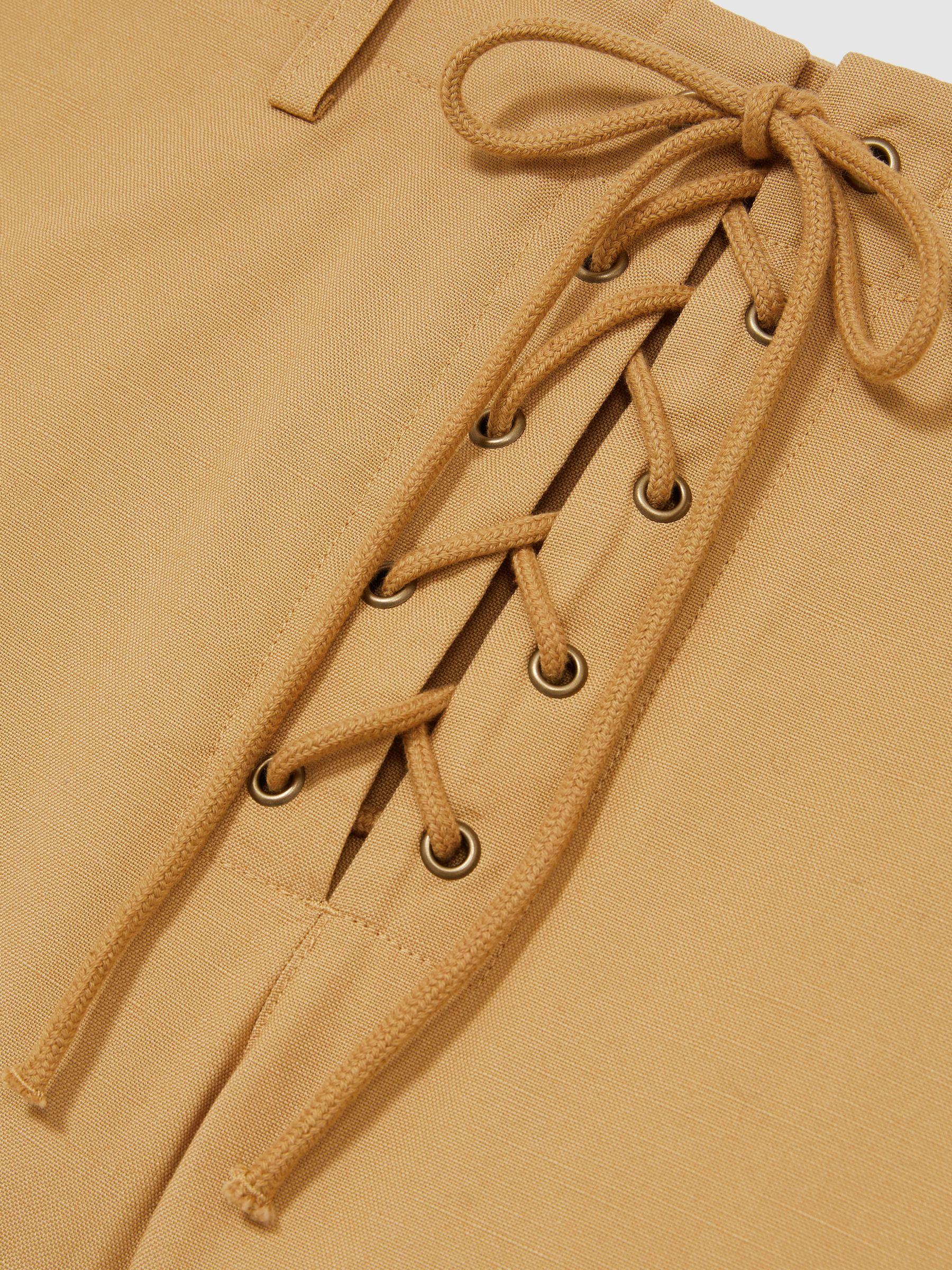 Cotton Lace-up Shorts in Tan Product Image